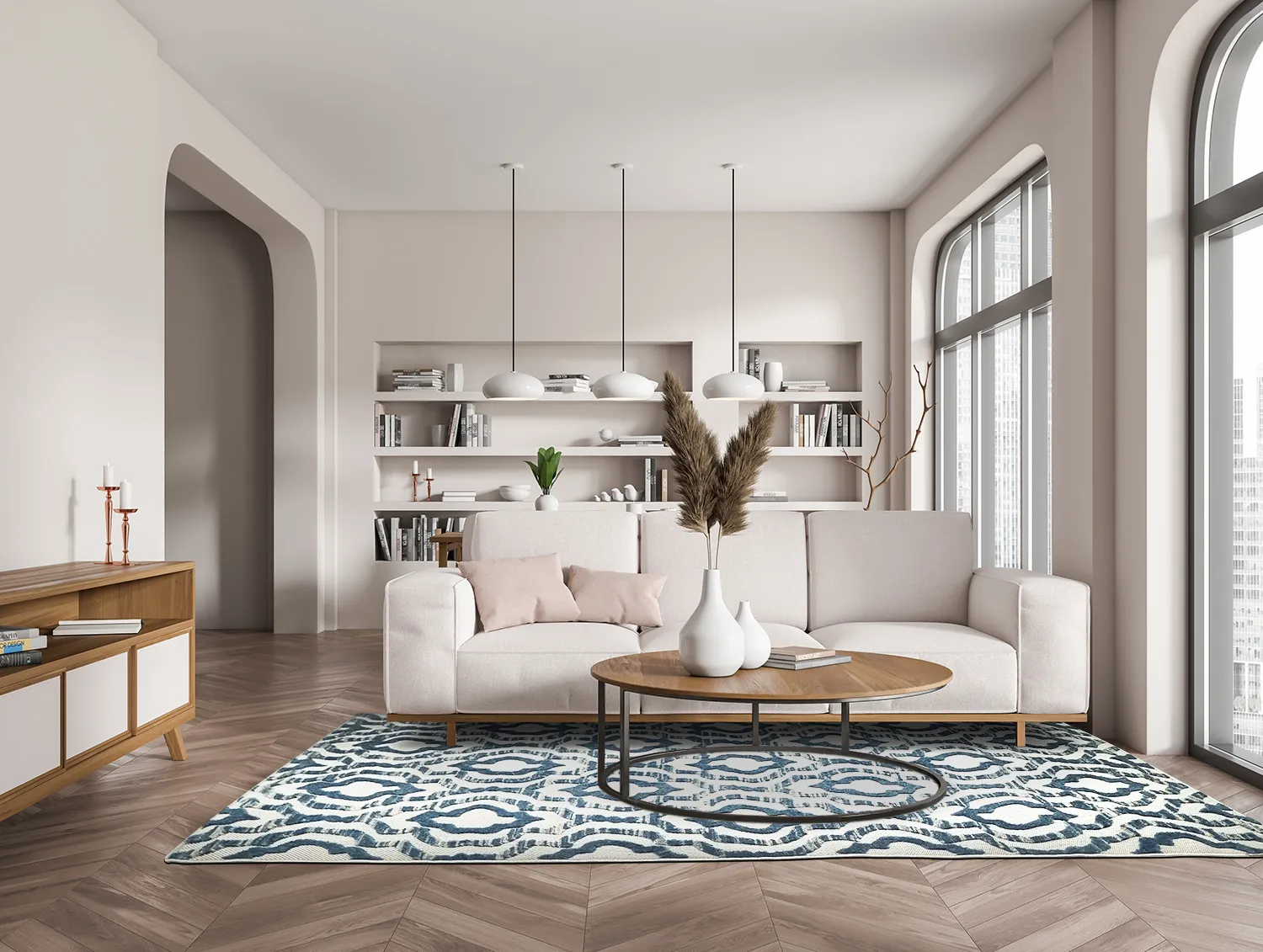 Shaggy Indoor-Outdoor - Trenton (branco/azul)