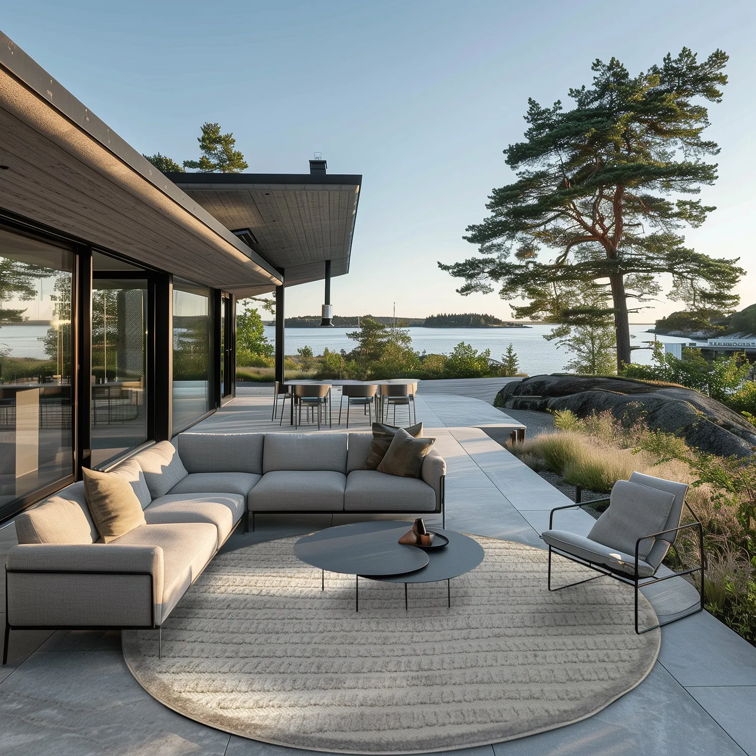 Tapete redondo - Indoor/Outdoor Kendall (cream/cinza)