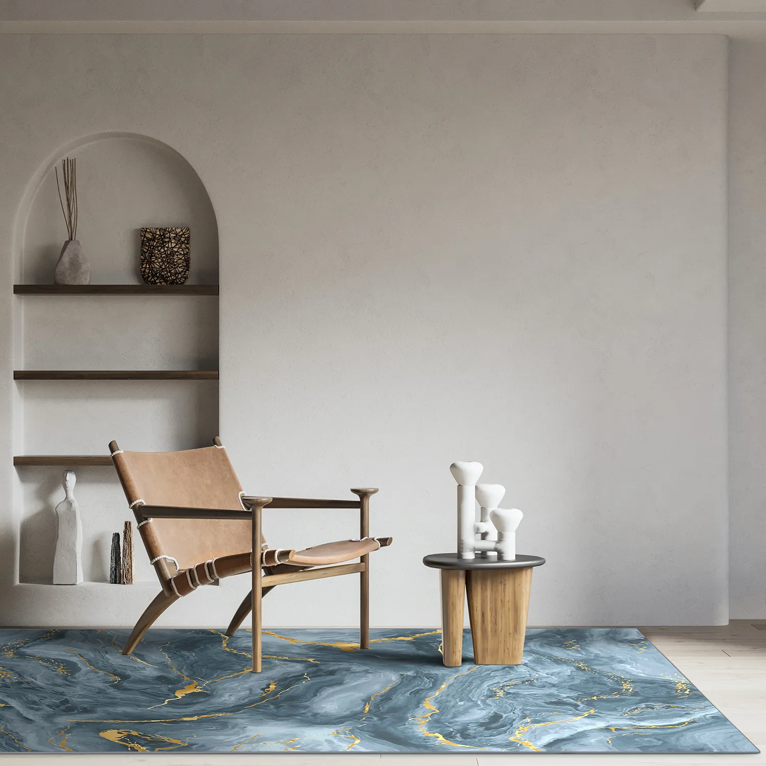 Tapete Wilton - Storm (azul/dourado)