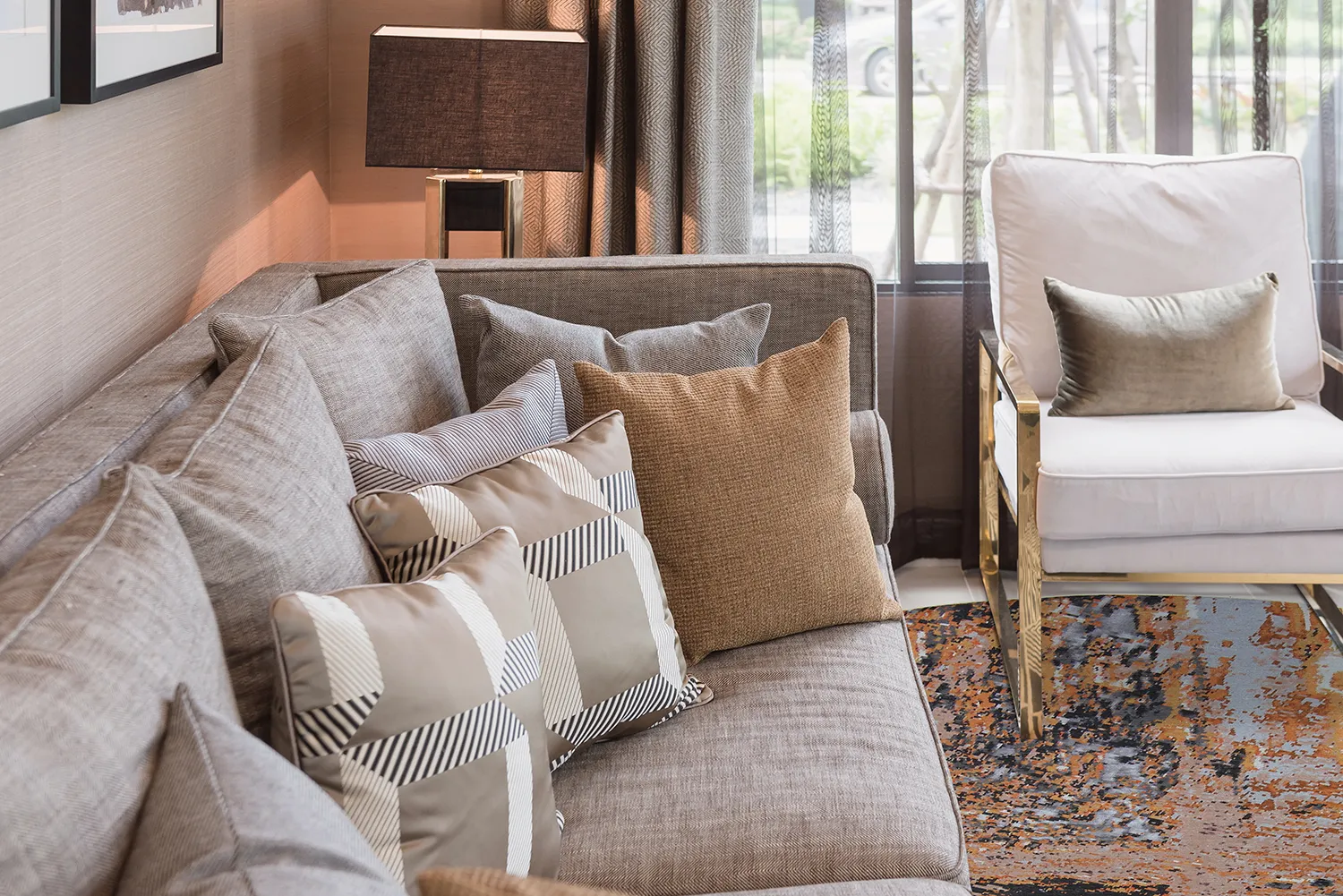 Tapete redondo - Tizzano (dourado/multicolorido)