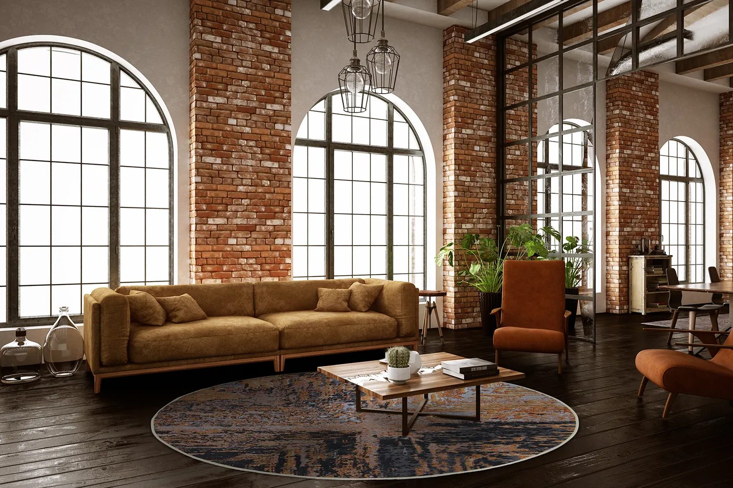 Tapete redondo - Tizzano (dourado/multicolorido)