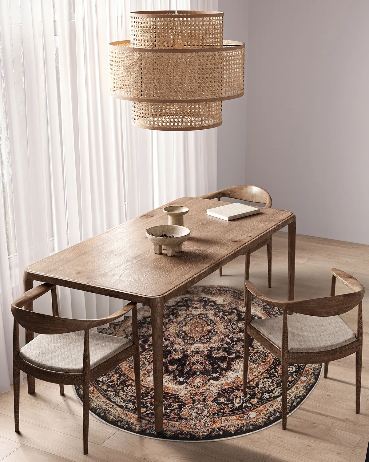 Tapete redondo - Vakifli (preto/multicolorido)