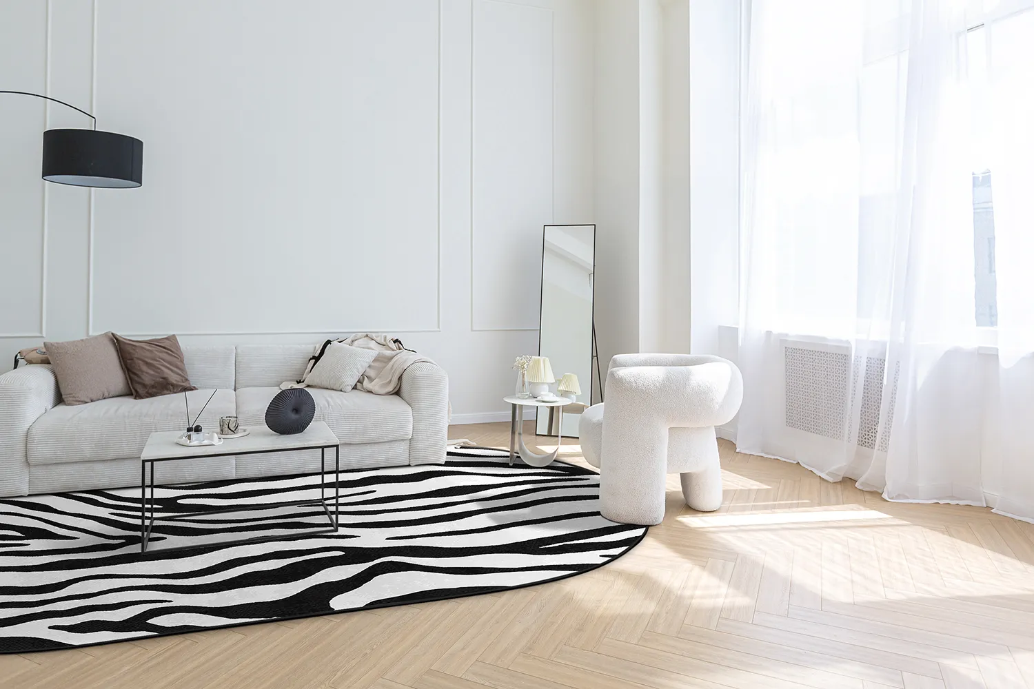 Tapete oval - Zebra (preto/branco)