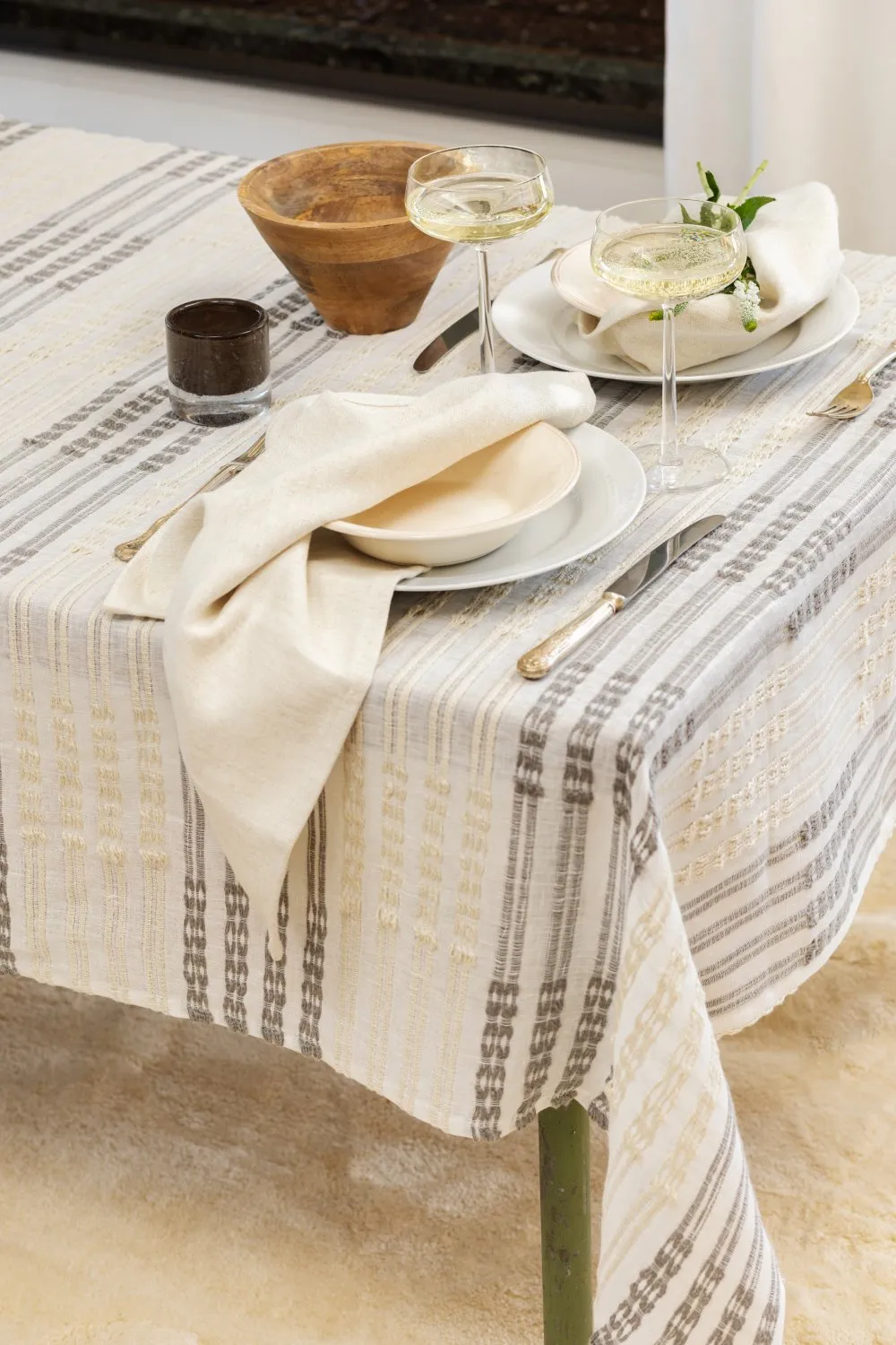Toalha de mesa de linho Julie (branco/bege)