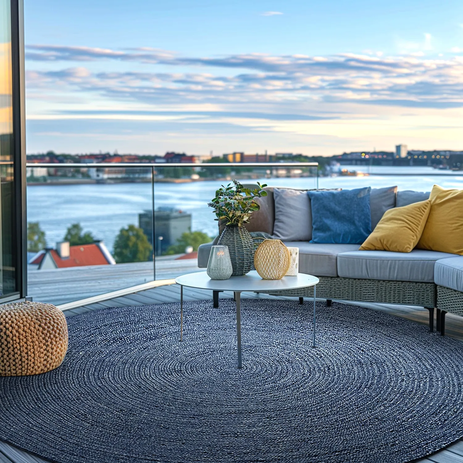 Tapete redondo de juta - Amasia (azul)