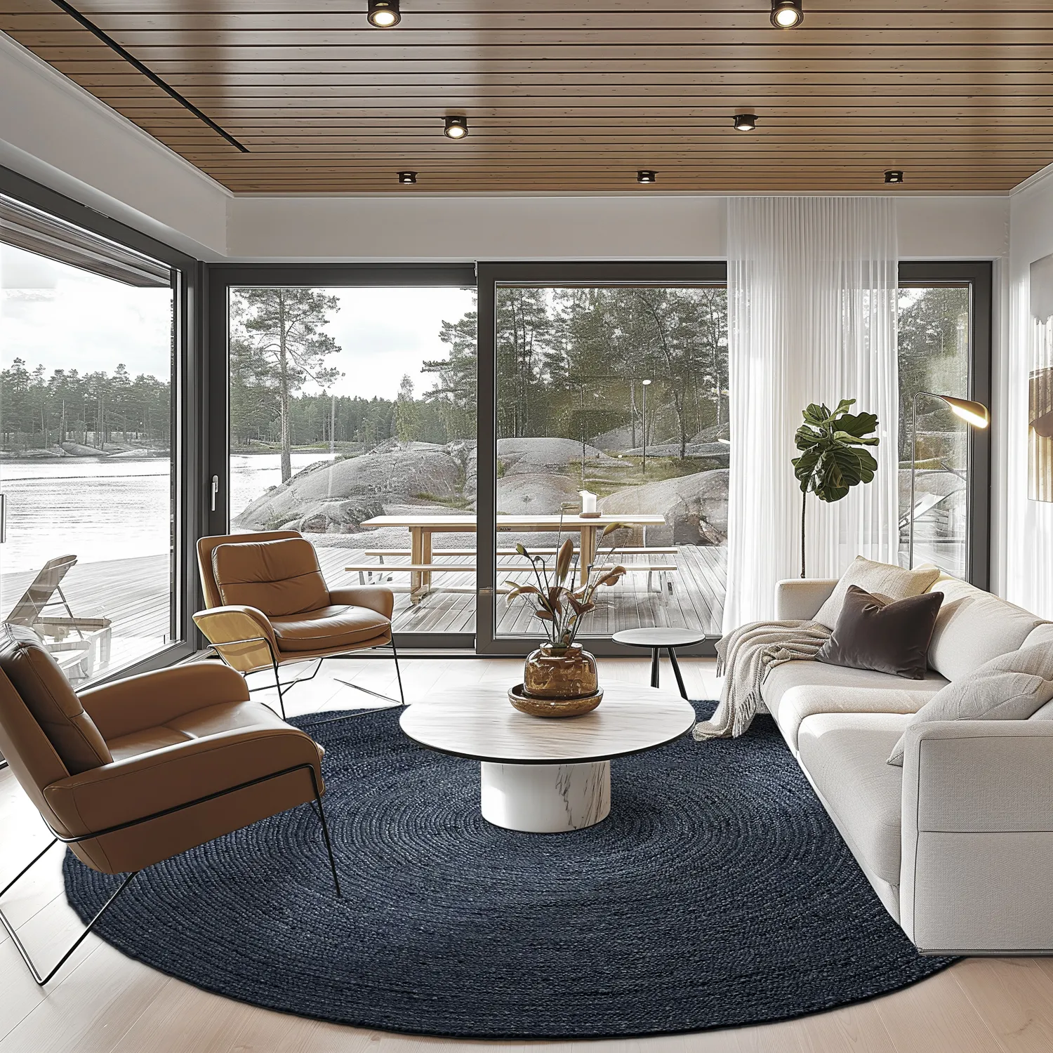 Tapete redondo de juta - Amasia (azul escuro)