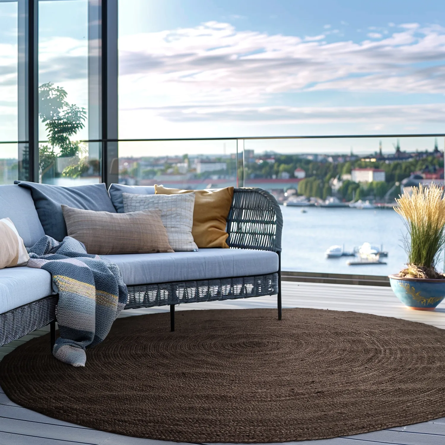 Tapete redondo de juta - Amasia (cinza escuro)