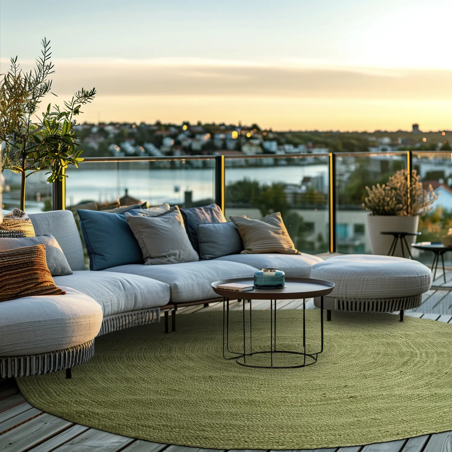 Tapete redondo de juta - Amasia (azeitona)