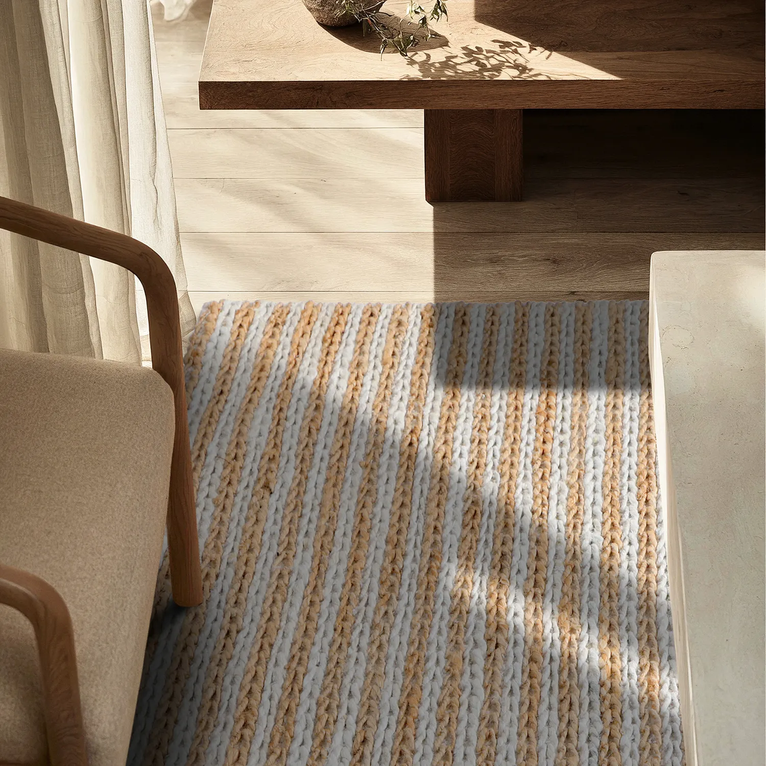 Tapete de juta - Howrah Braided Jute (natureza/branco)