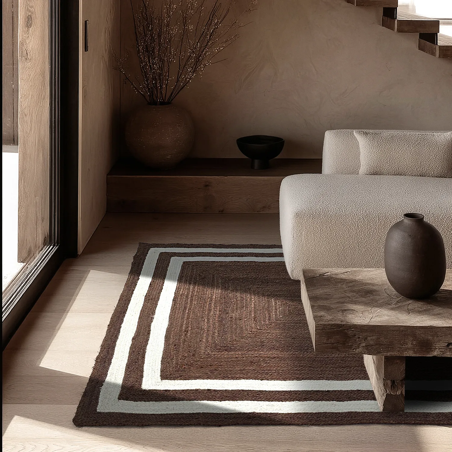 Tapete de juta - Jessore (marrom/branco)