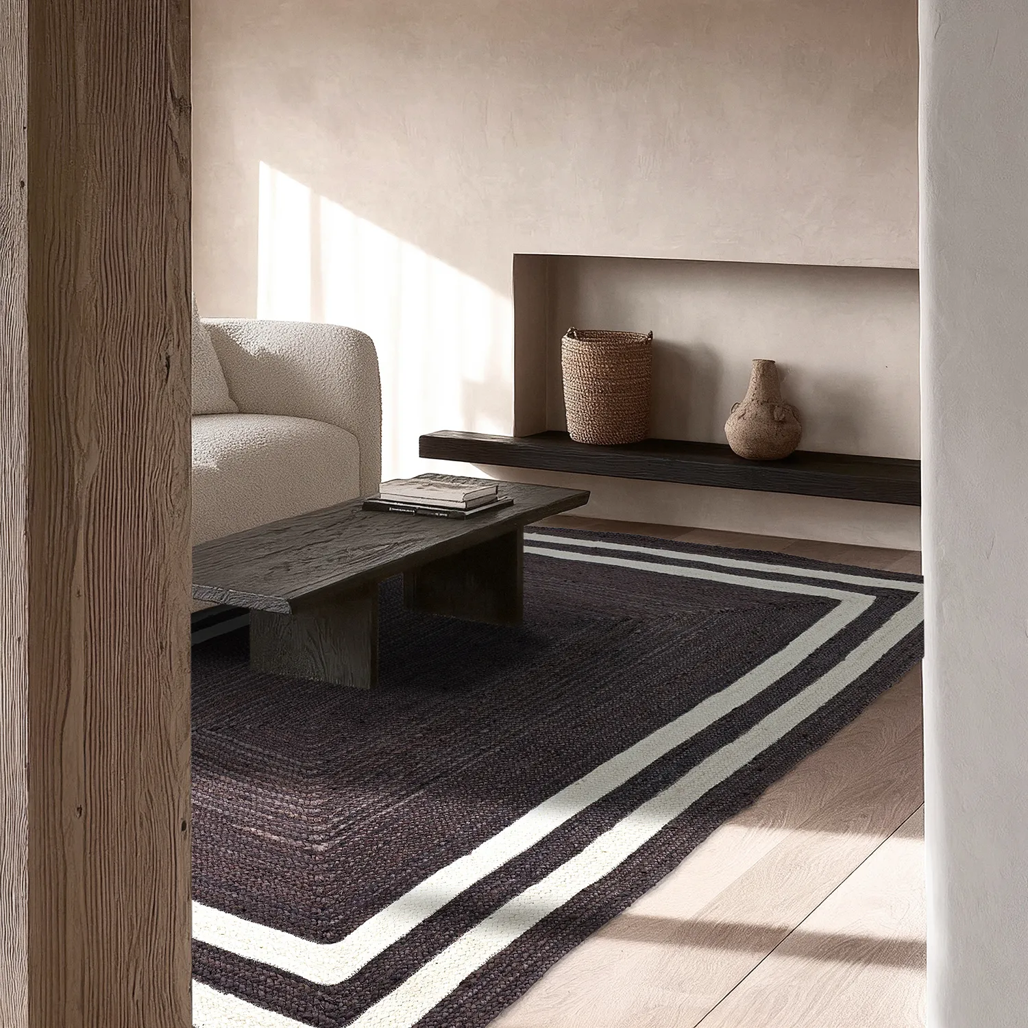 Tapete de juta - Jessore (taupe escuro/branco)