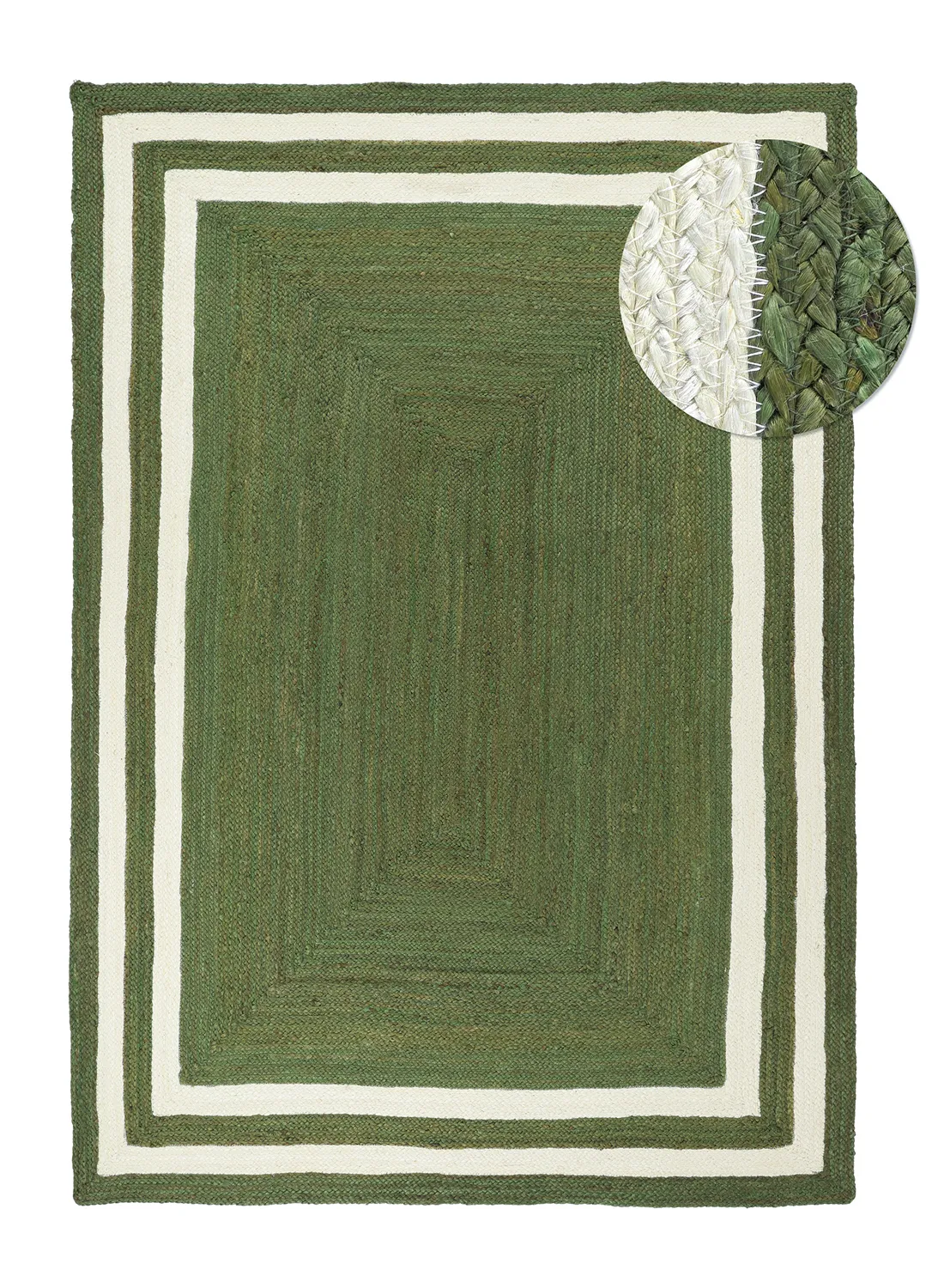 Tapete de juta - Jessore (verde militar/branco)