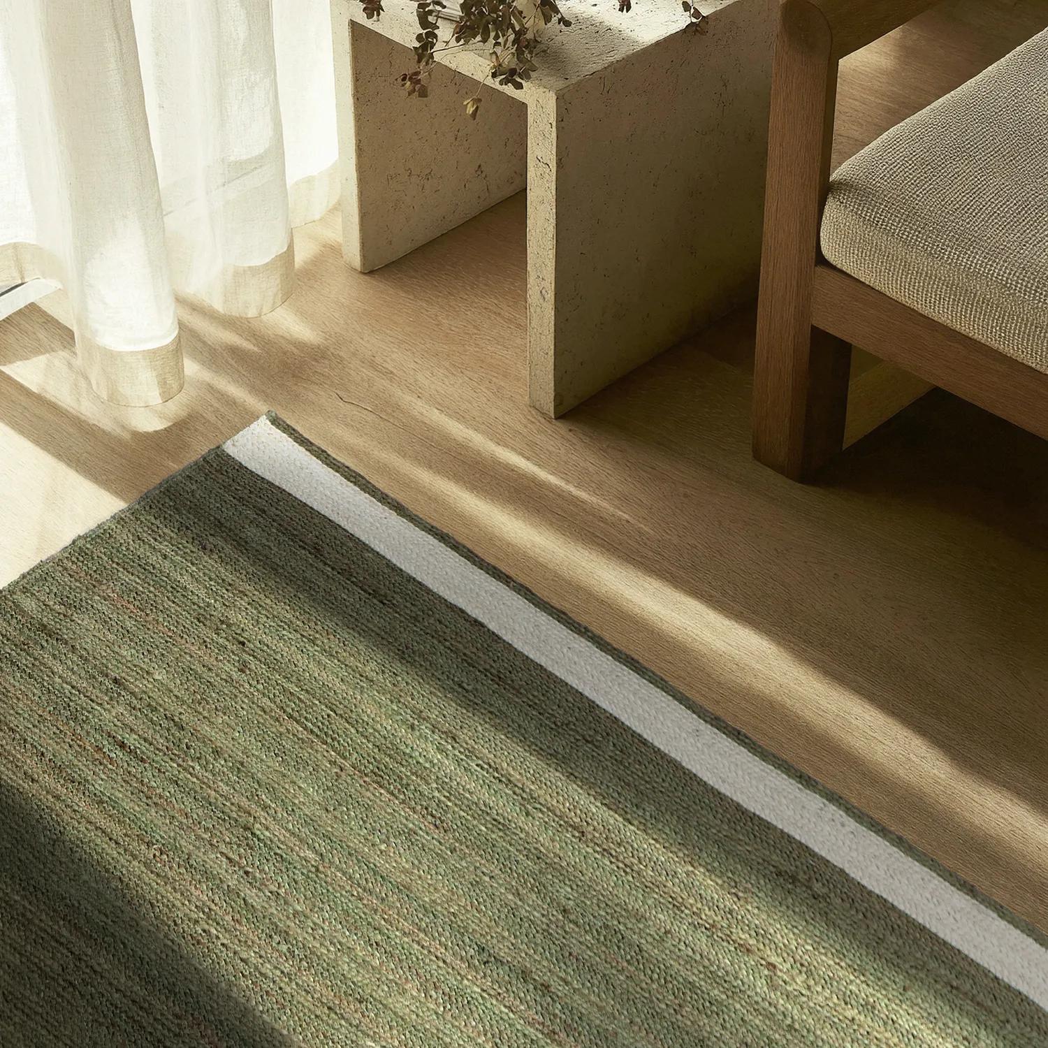 Tapete de juta - Senaki (verde militar/branco)