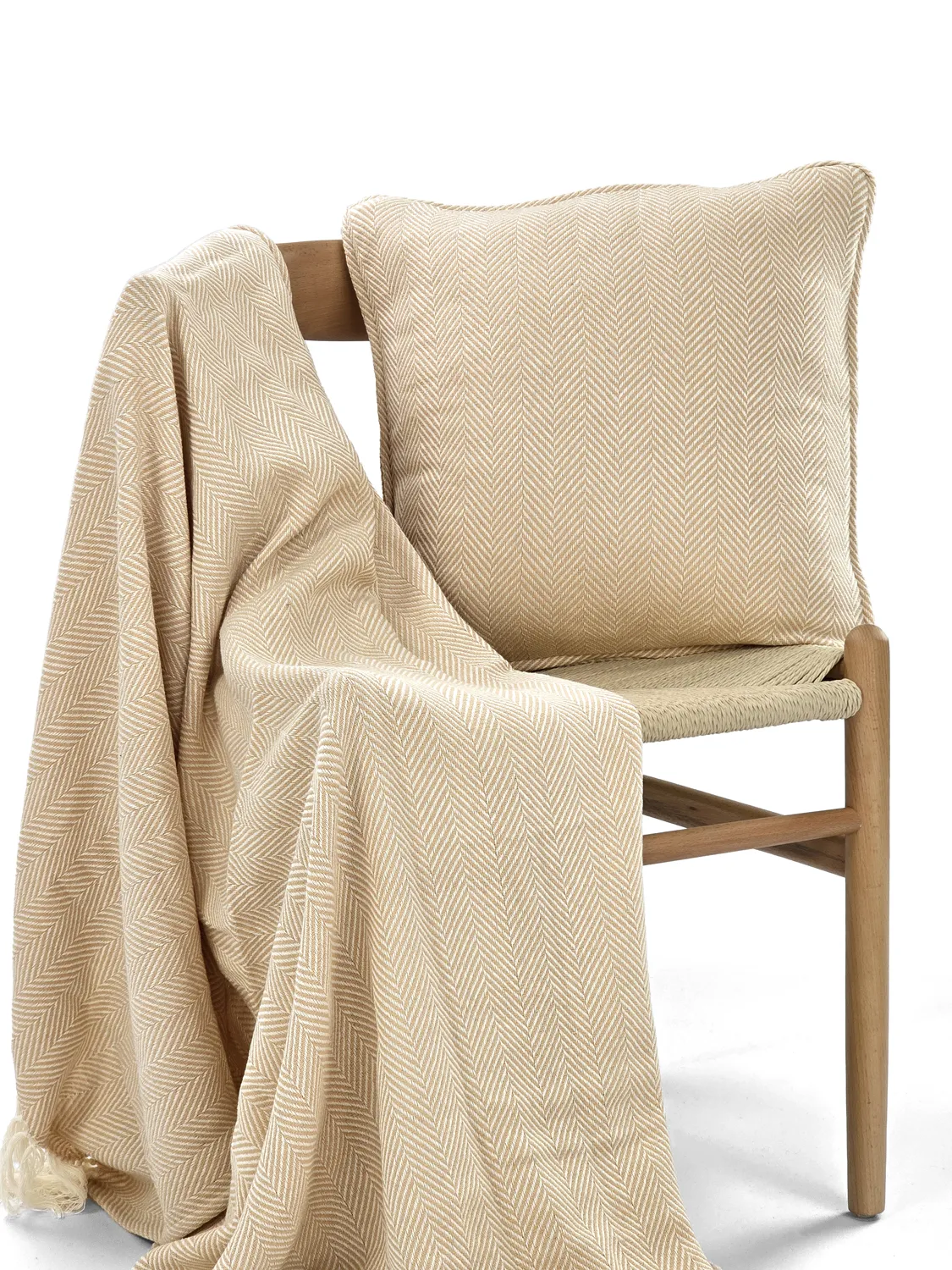 Capa de Almofada - Denisa Fishbone (bege/branco)