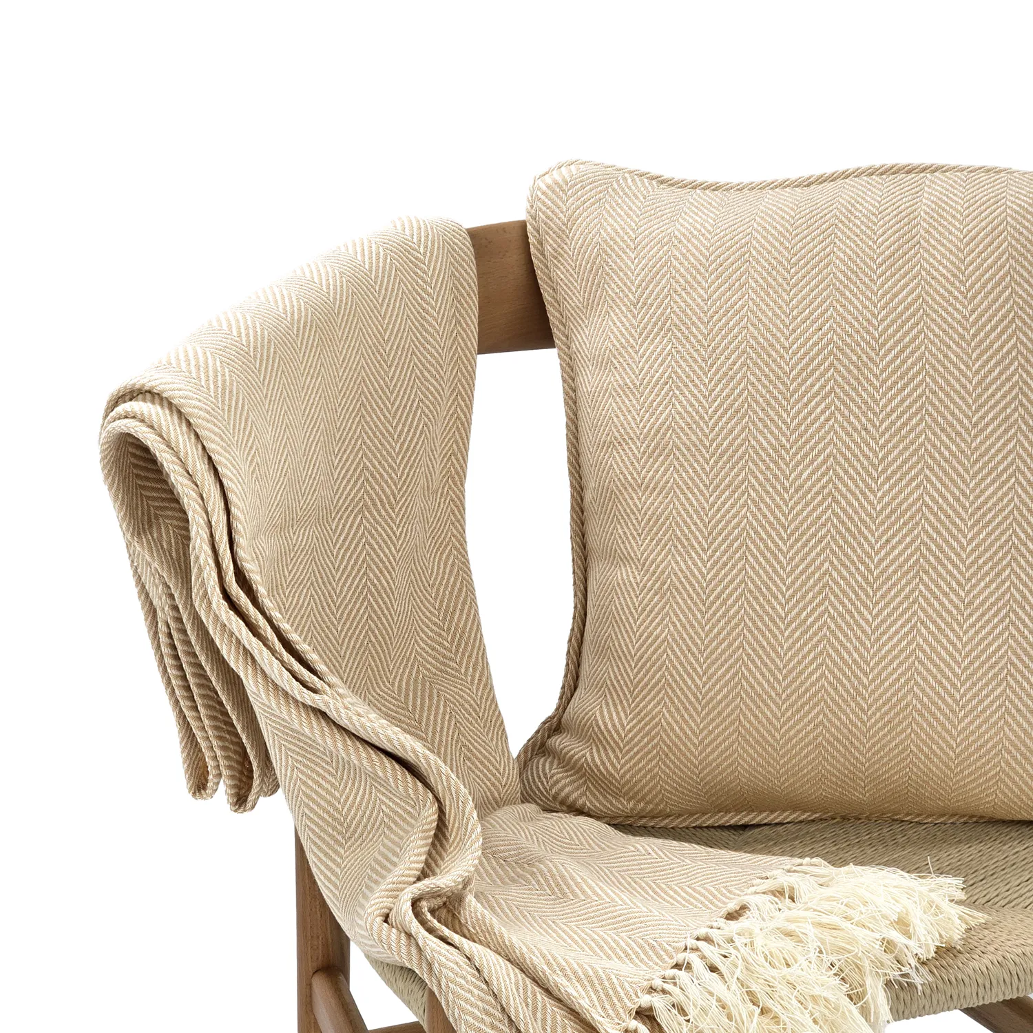 Capa de Almofada - Denisa Fishbone (bege/branco)