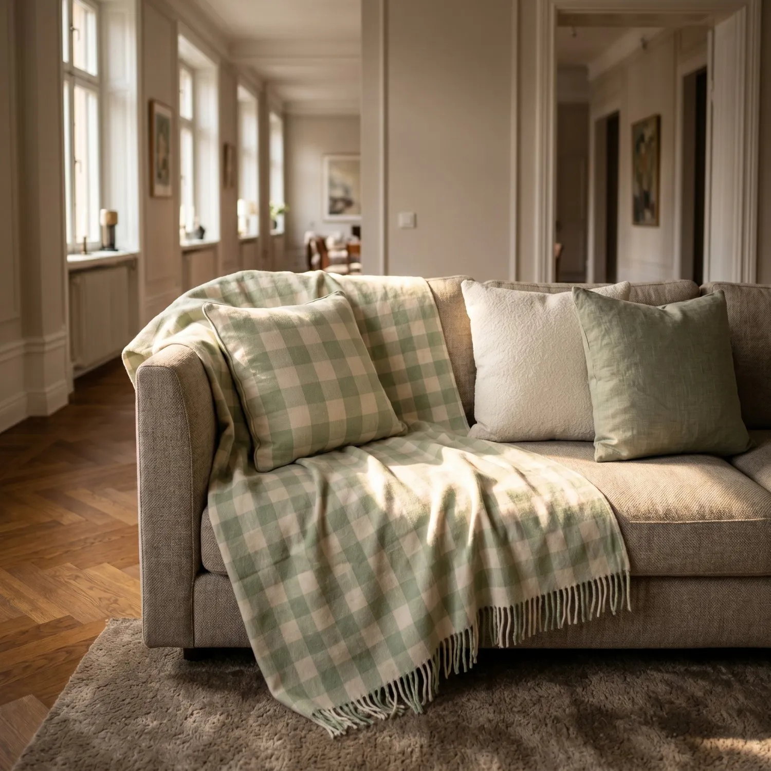 Capa de Almofada - Isela check cotton cushion cover (creme/verde claro)