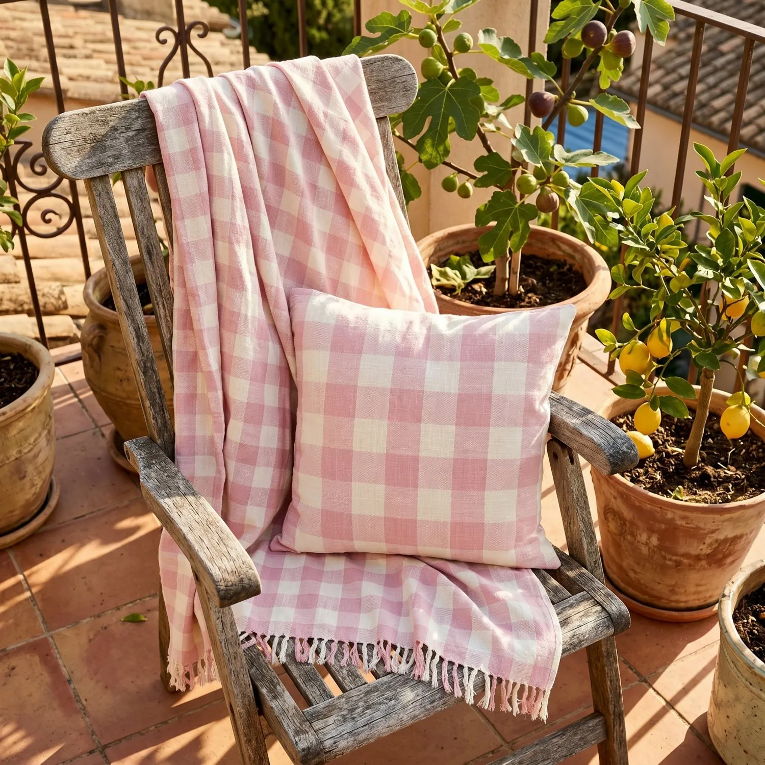 Capa de Almofada - Isela check cotton cushion cover (creme/rosa)