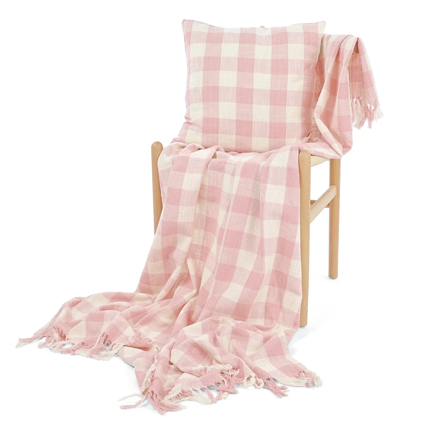 Capa de Almofada - Isela check cotton cushion cover (creme/rosa)