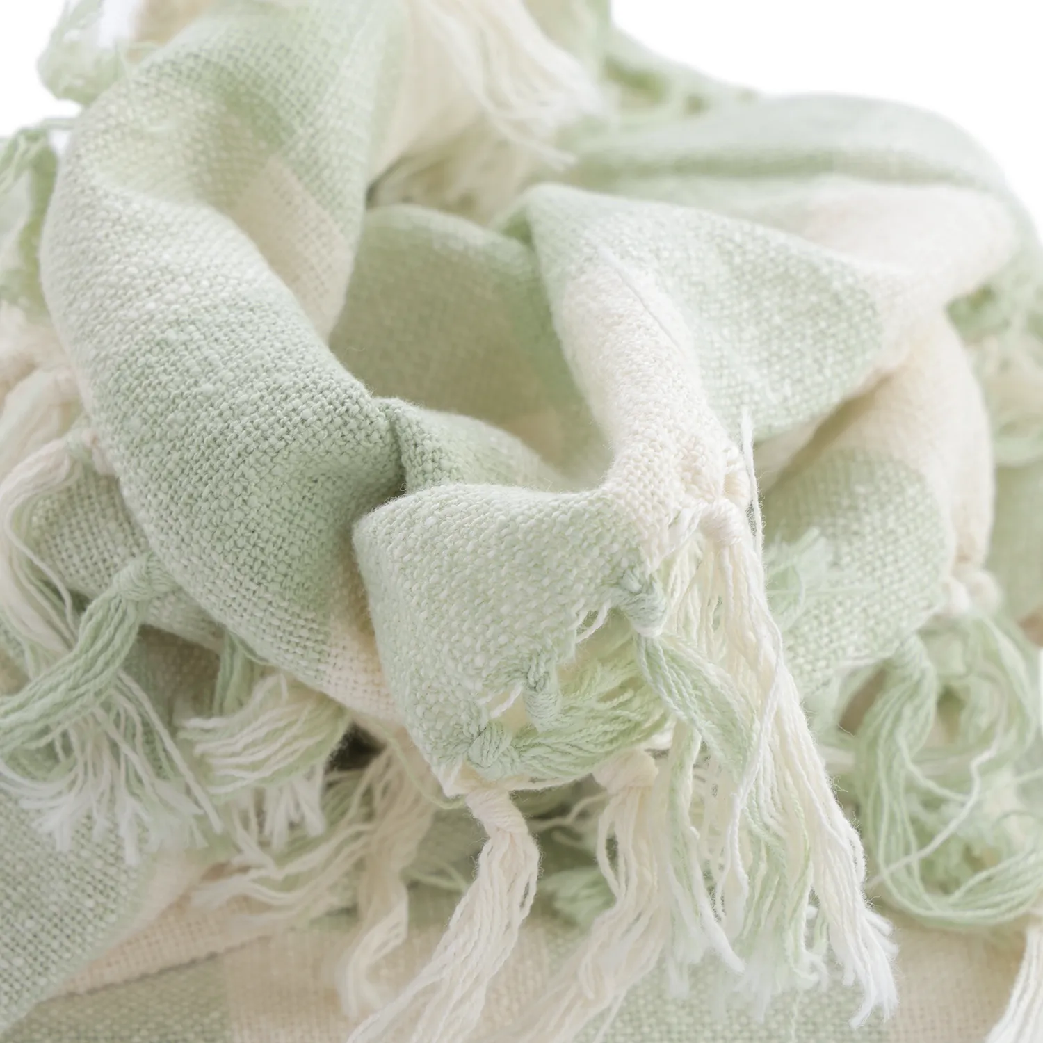 Cobertores - Isela check cotton throw (creme/verde claro)