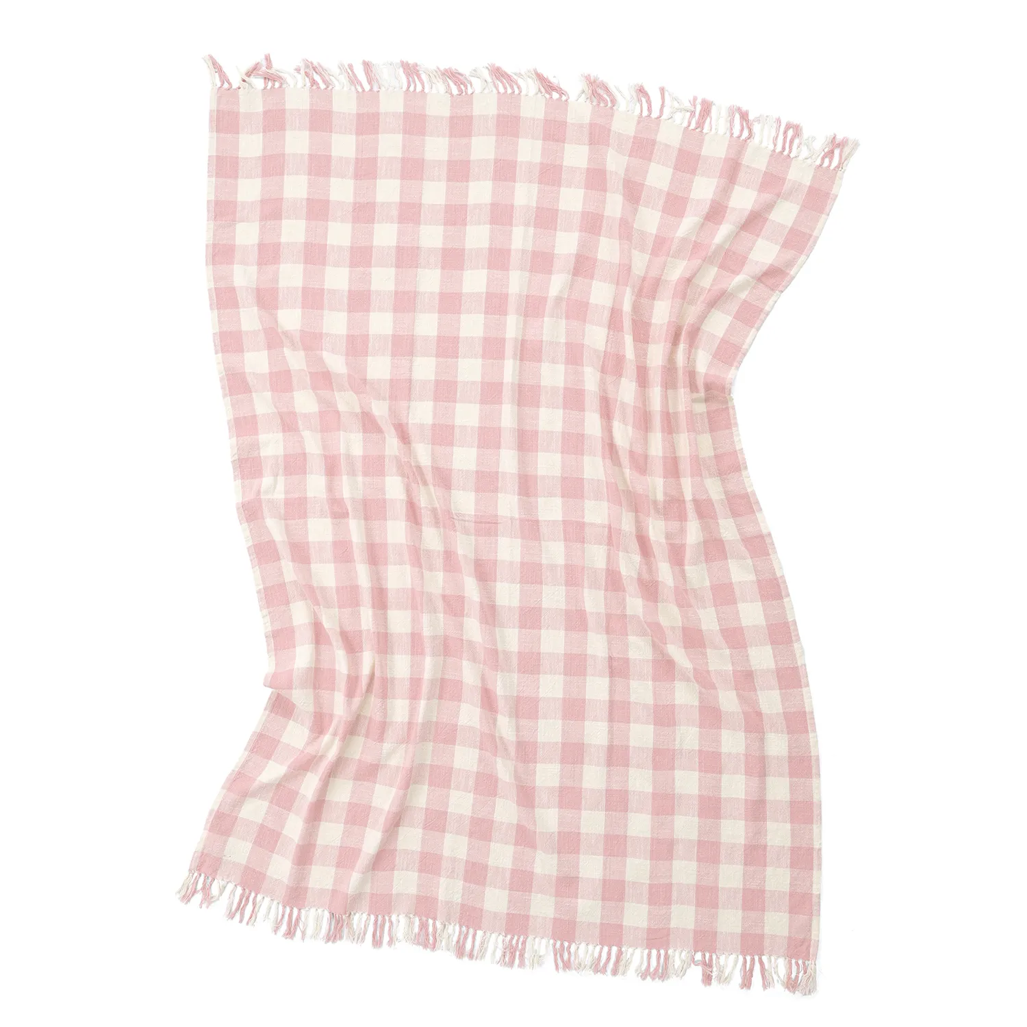 Cobertores - Isela check cotton throw (creme/rosa)
