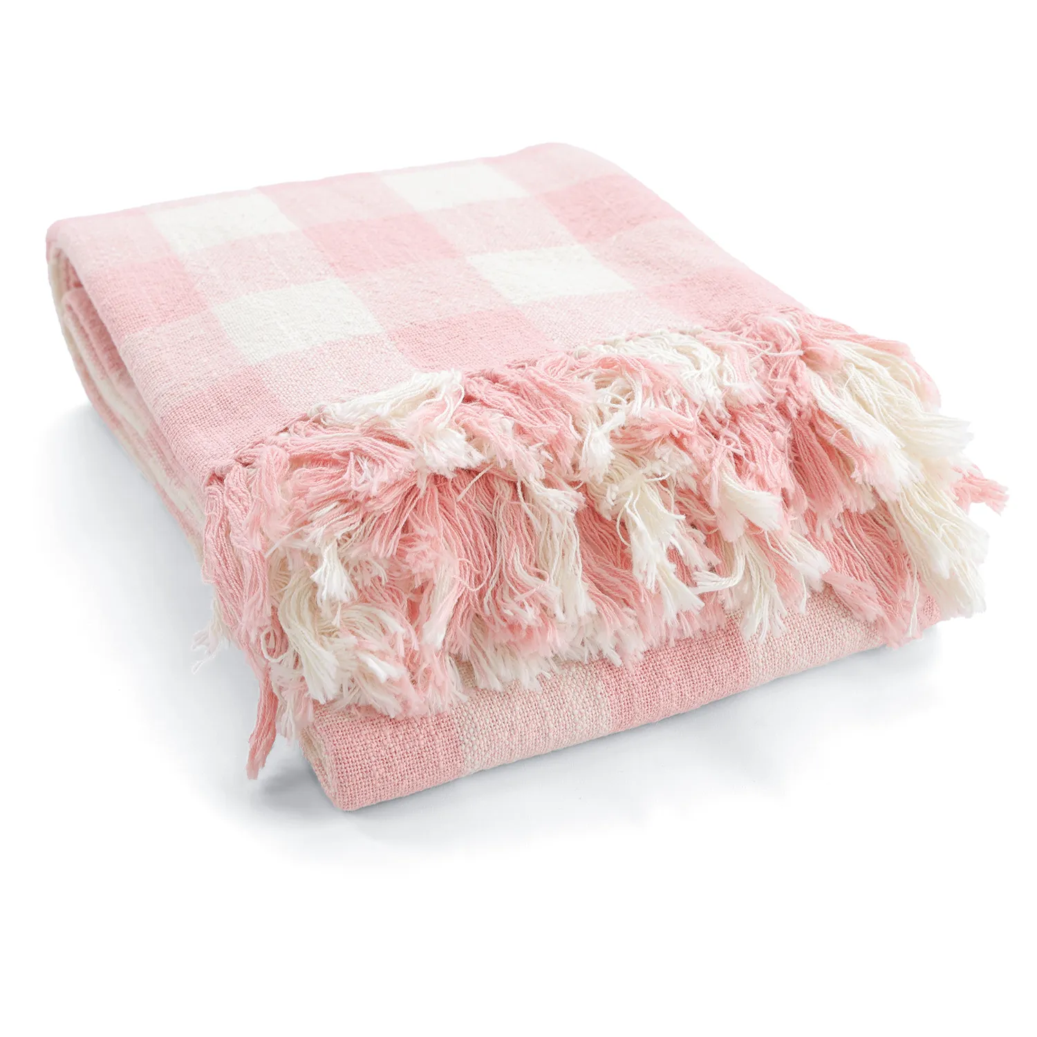 Cobertores - Isela check cotton throw (creme/rosa)