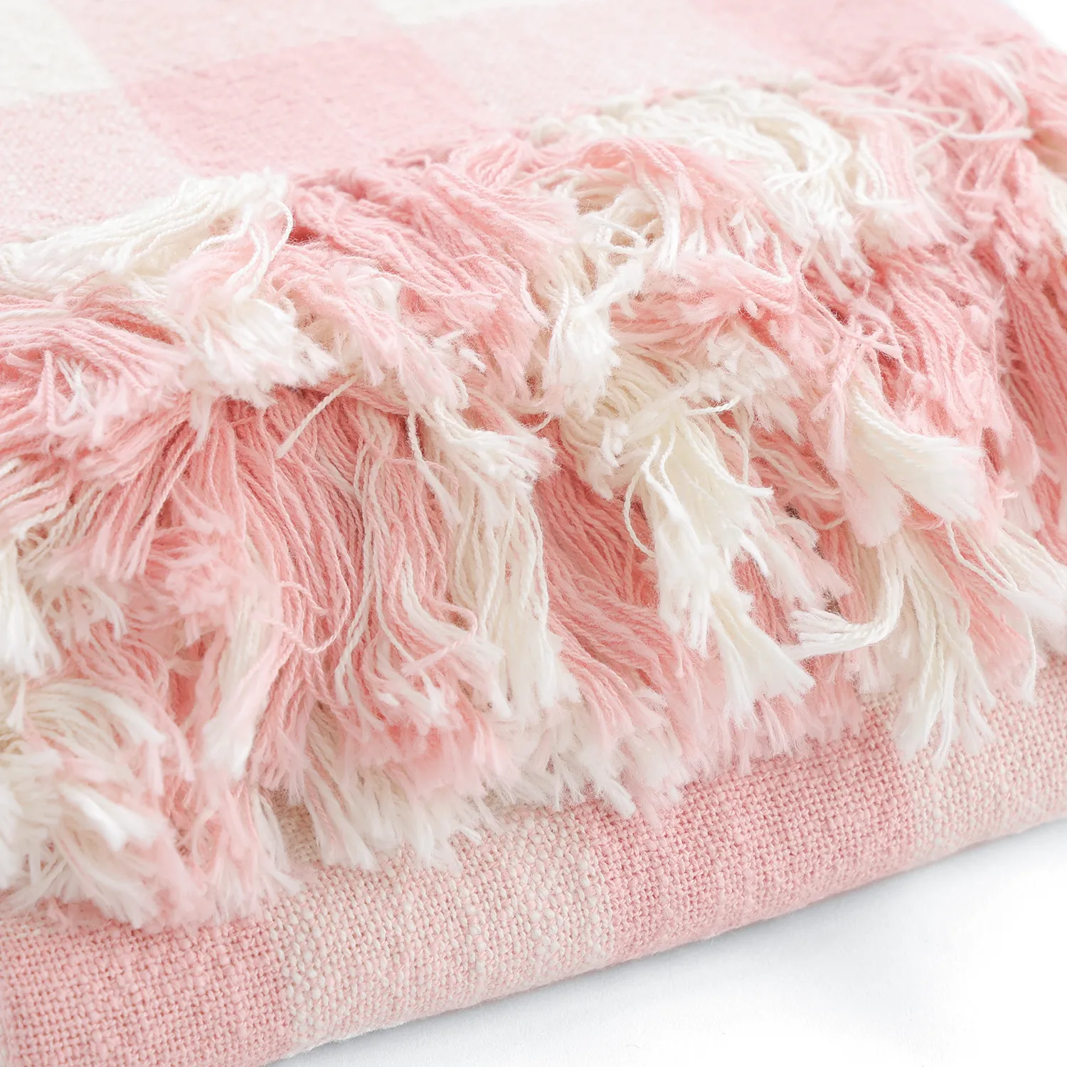 Cobertores - Isela check cotton throw (creme/rosa)