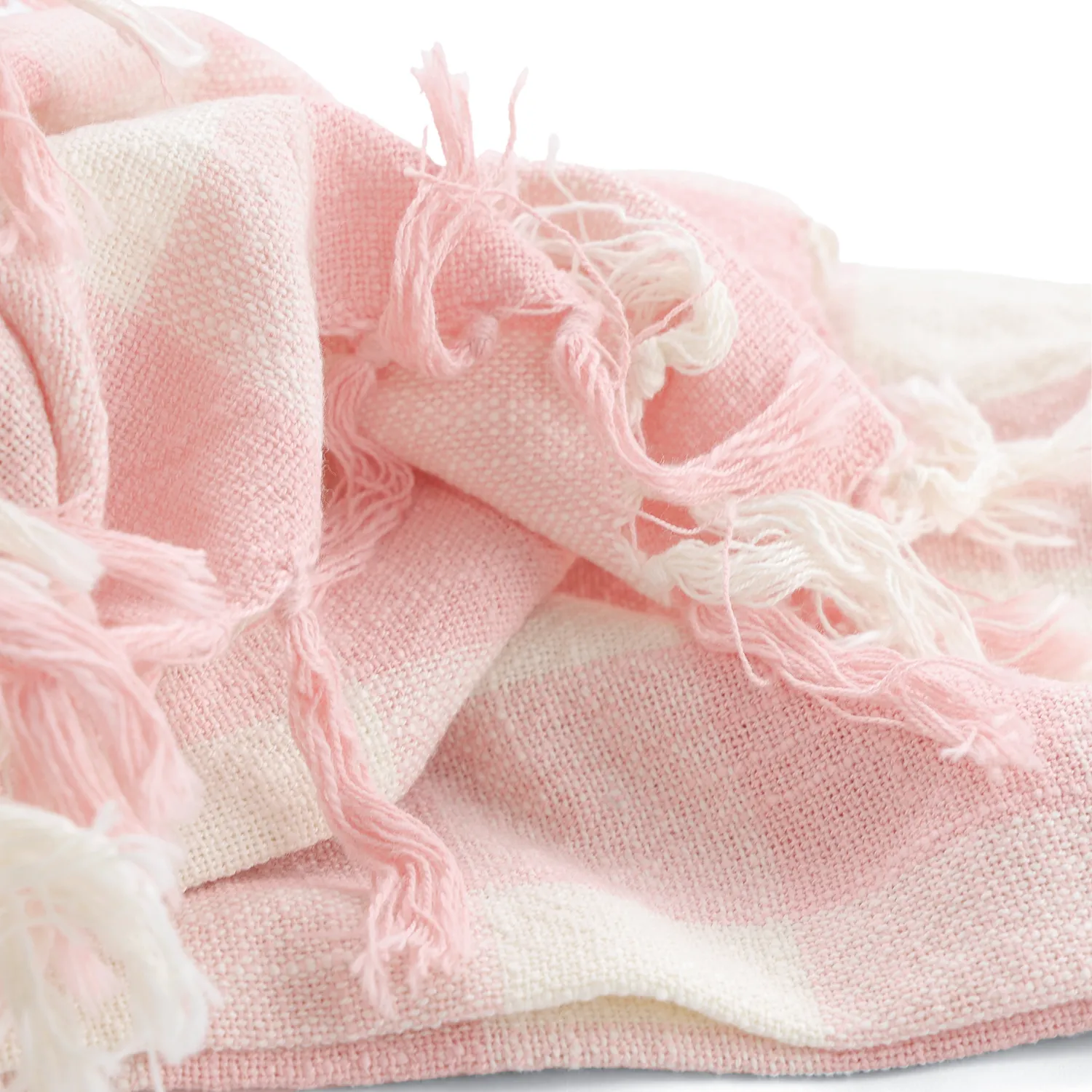 Cobertores - Isela check cotton throw (creme/rosa)
