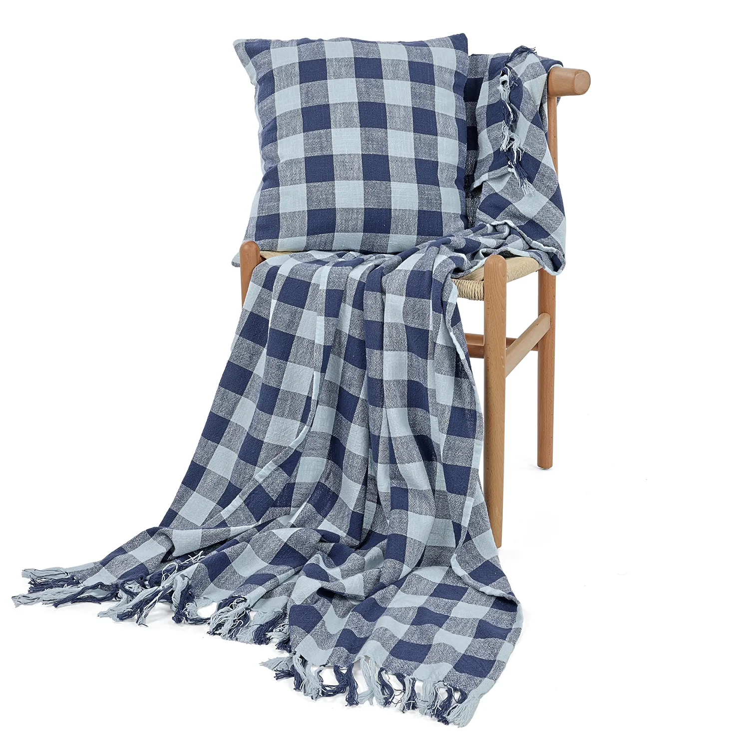 Cobertores - Isela check cotton throw (azul marinho/azul claro)