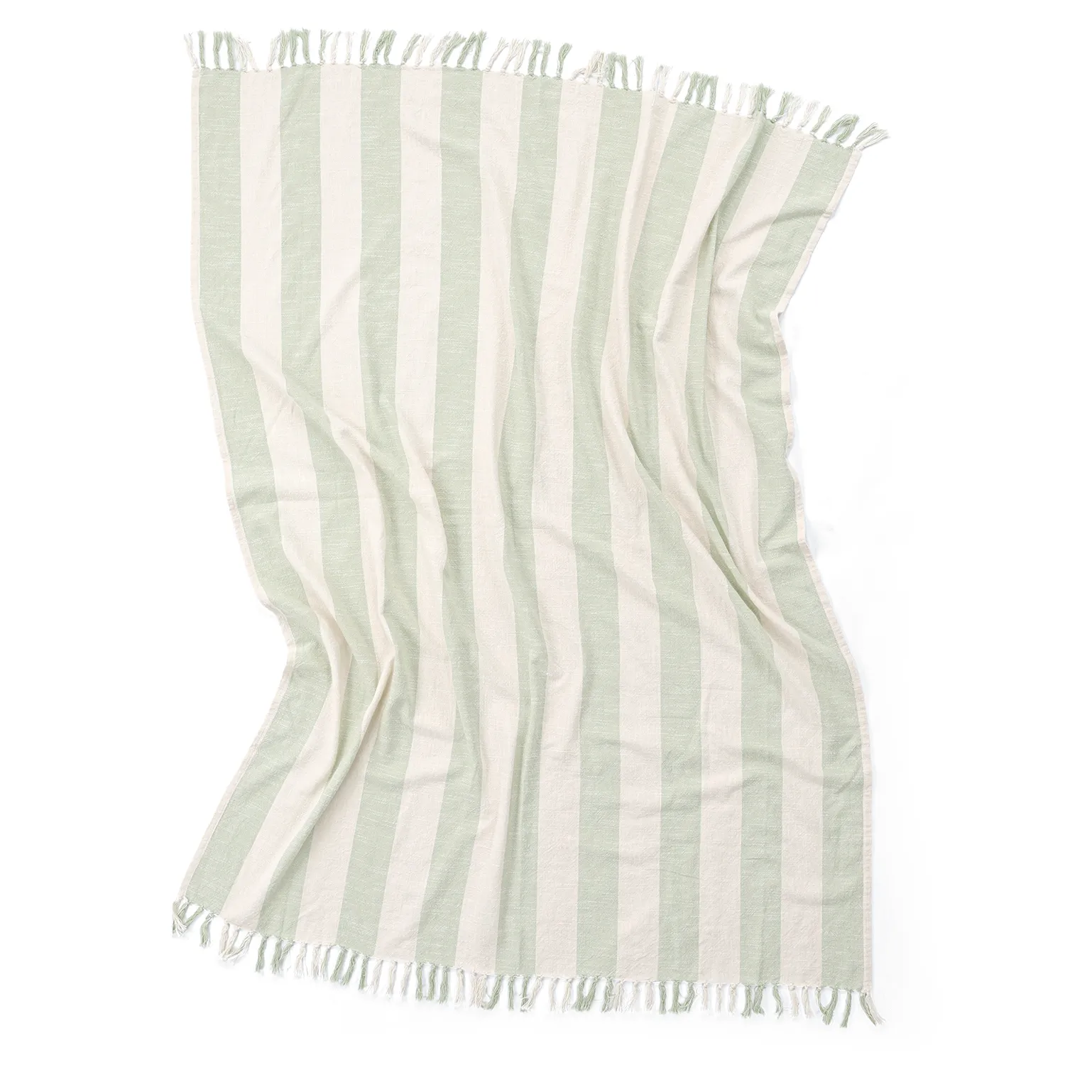 Cobertores - Kora stripe cotton throw (creme/verde claro)