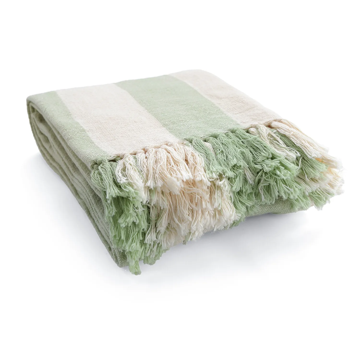 Cobertores - Kora stripe cotton throw (creme/verde claro)