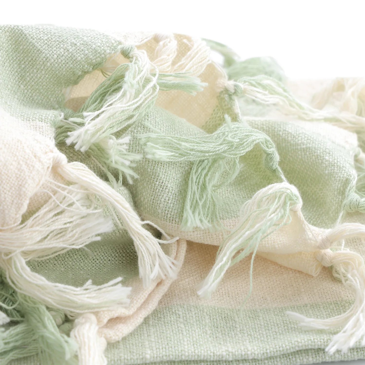 Cobertores - Kora stripe cotton throw (creme/verde claro)