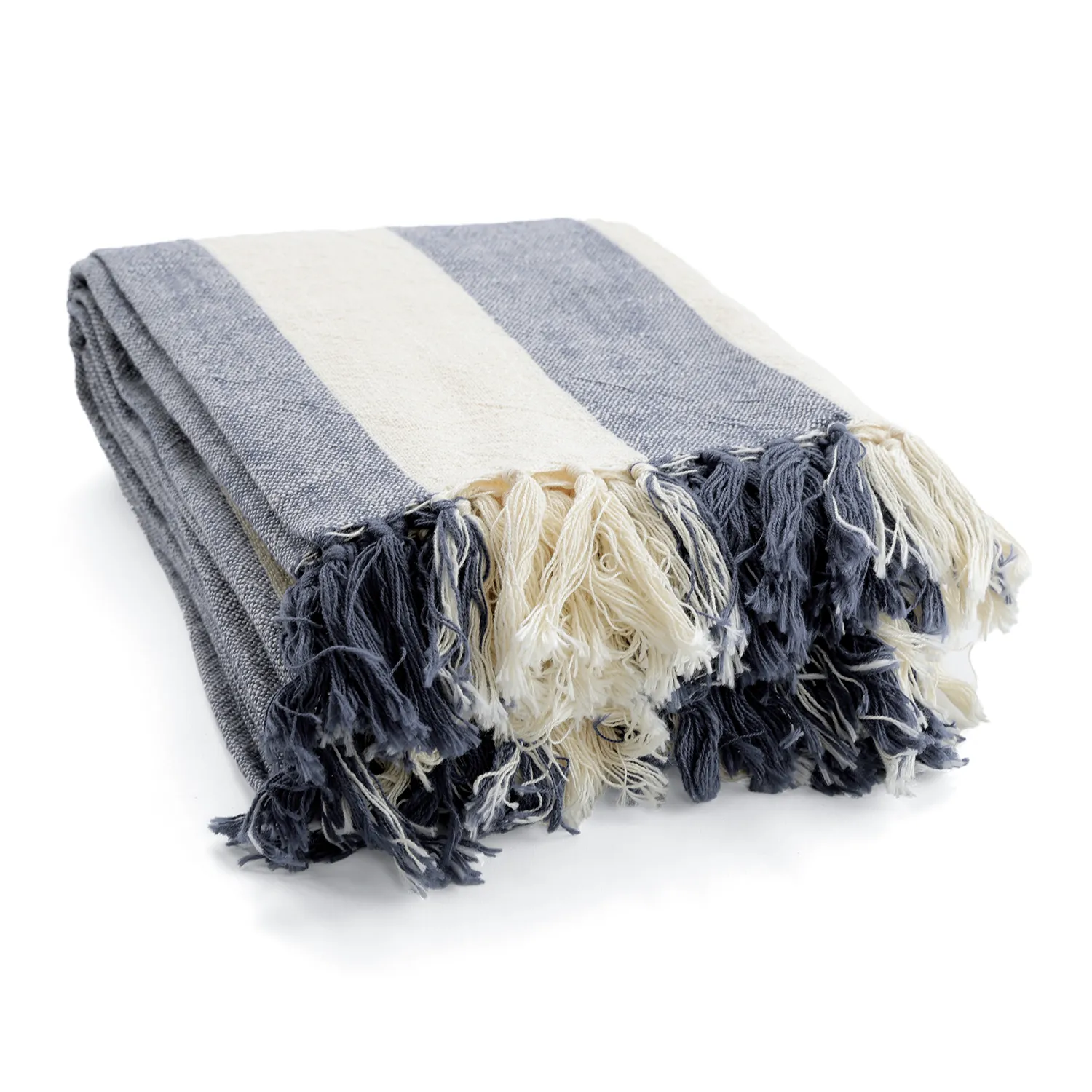 Cobertores - Kora stripe cotton throw (creme/azul marinho)
