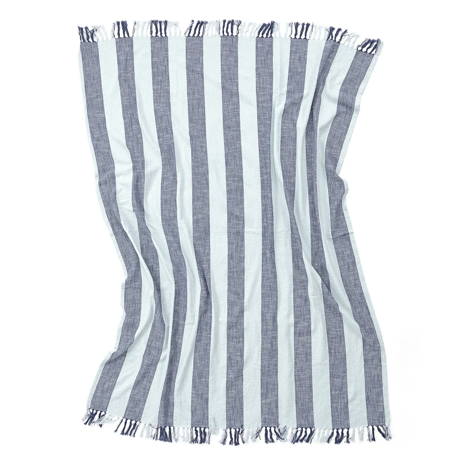 Cobertores - Kora stripe cotton throw (azul marinho/azul claro)