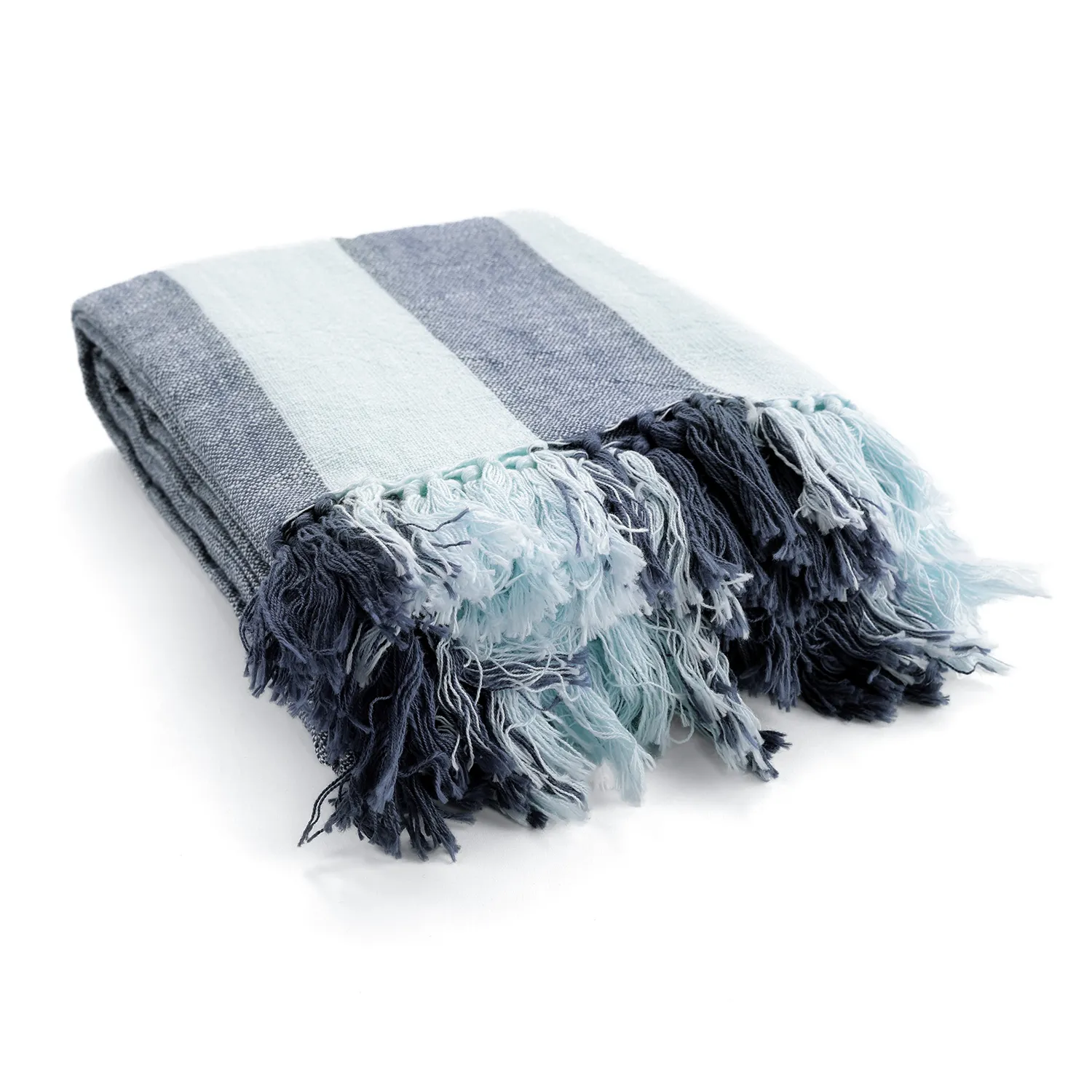 Cobertores - Kora stripe cotton throw (azul marinho/azul claro)