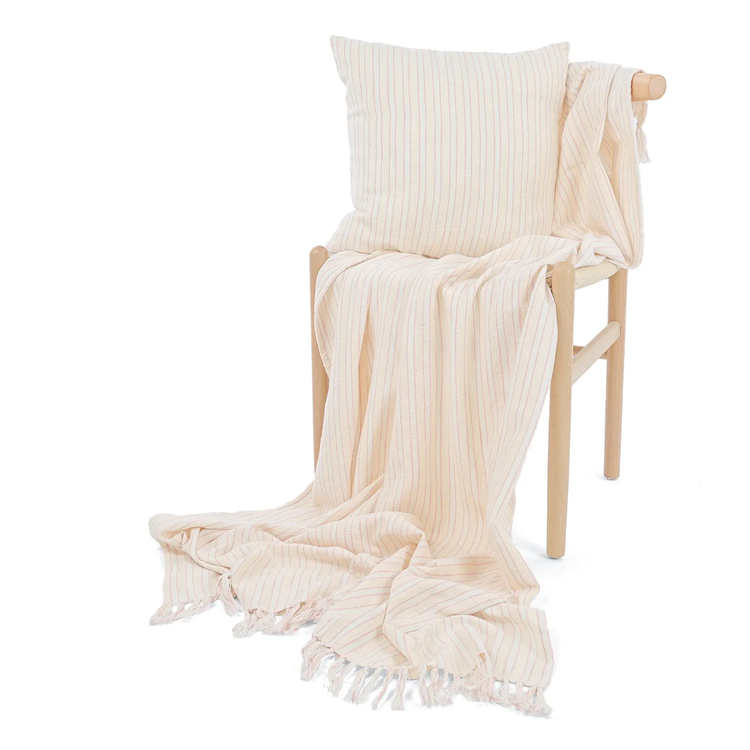 Capa de Almofada - Rumi stripe cotton cushion cover (creme/rosa/azul claro)