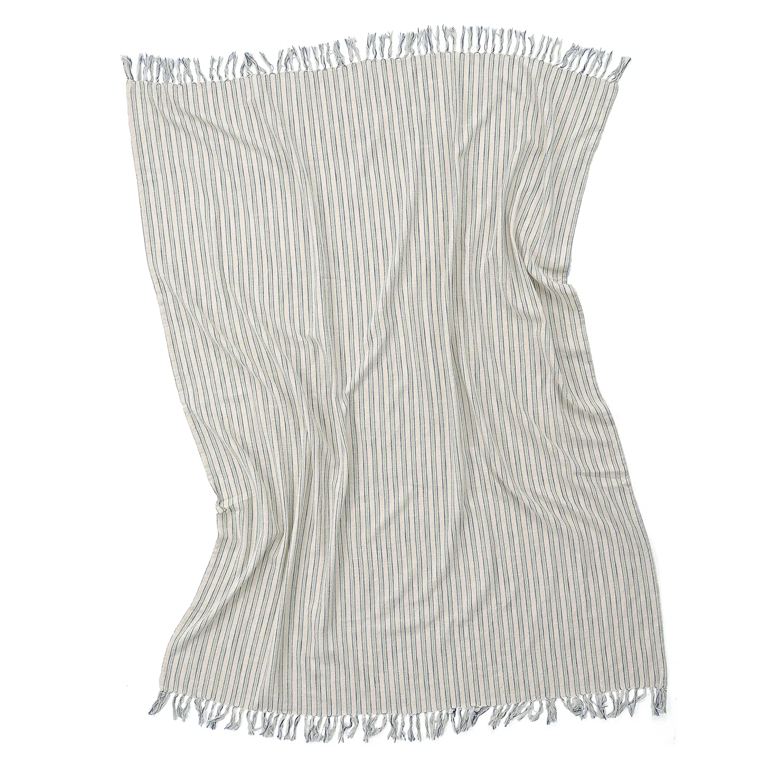 Cobertores - Rumi stripe cotton throw (creme/azul marinho/verde claro)