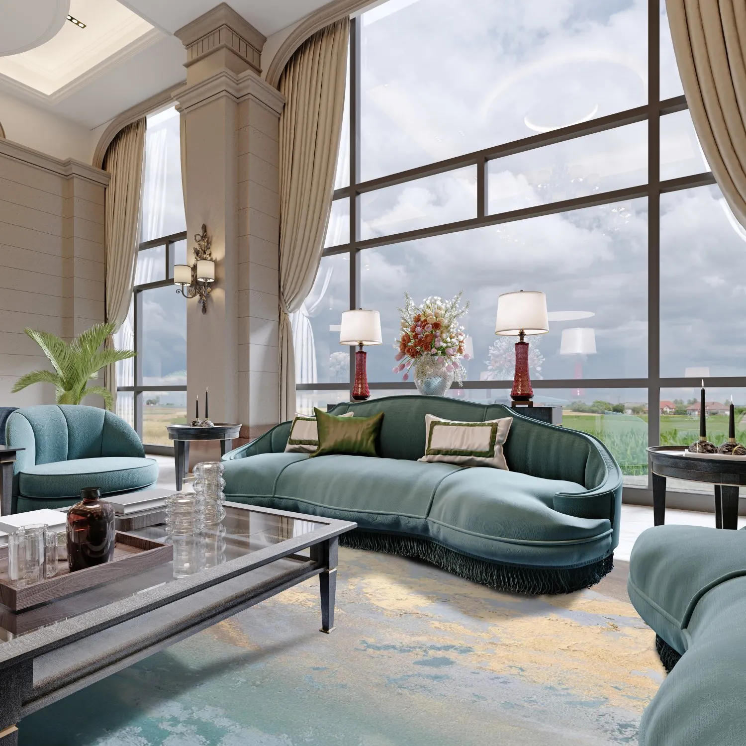 Tapete Wilton - Lesley (azul/cinza/turquesa)