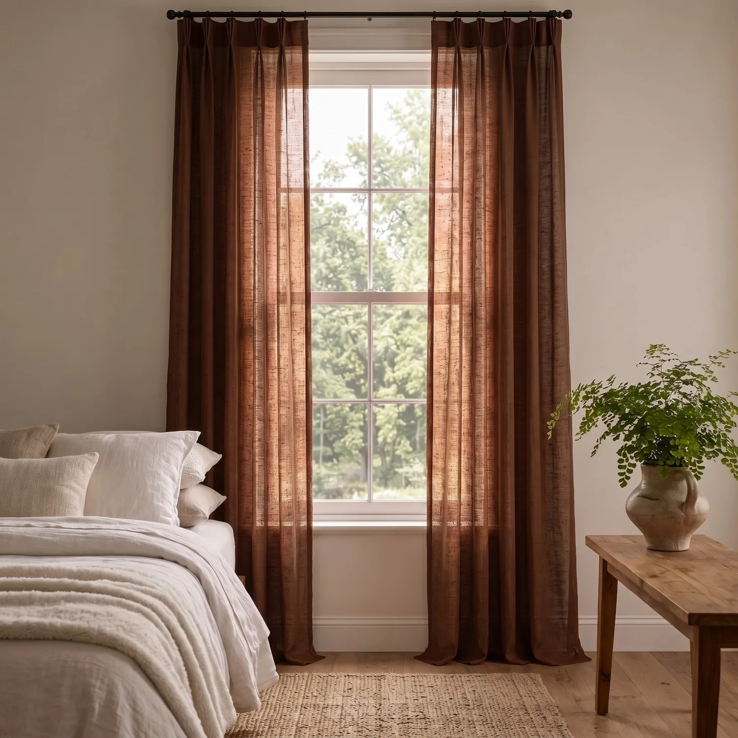 Cortinas Pack de 2 - Cortina mistura de linho Lumira (marrom escuro)