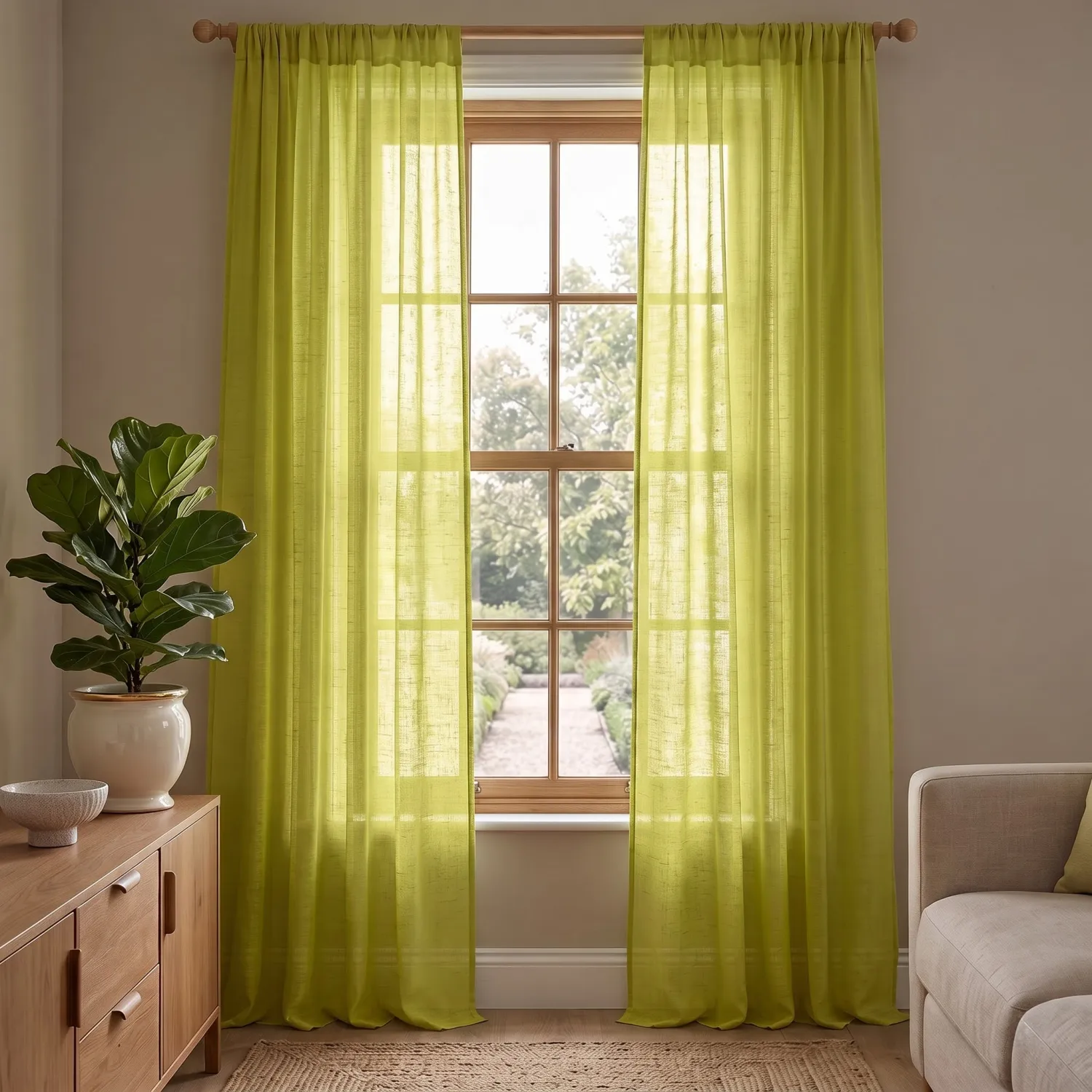 Cortinas Pack de 2 - Cortina mistura de linho Lumira (verde)