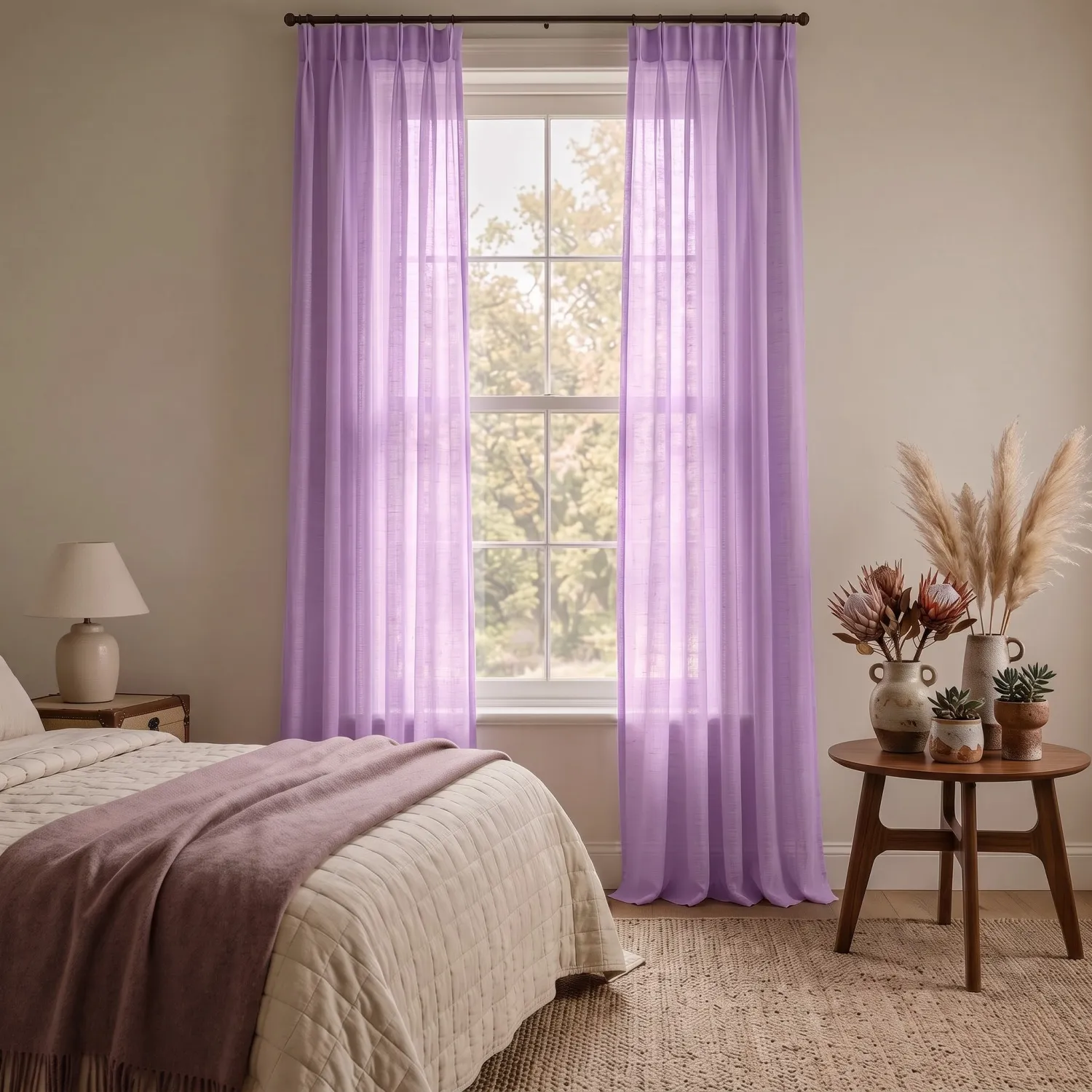 Cortinas Pack de 2 - Cortina mistura de linho Lumira (roxo)