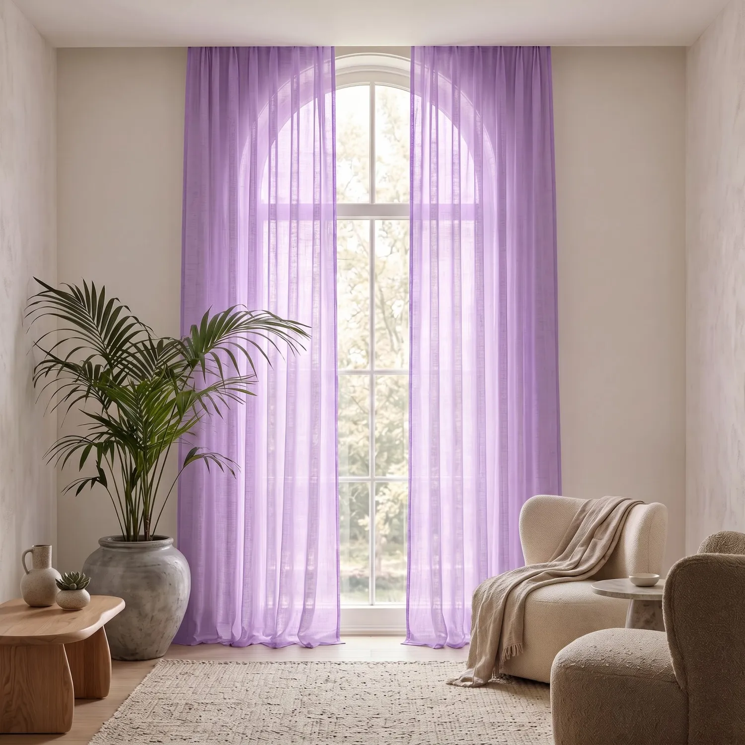 Cortinas Pack de 2 - Cortina mistura de linho Lumira (roxo)