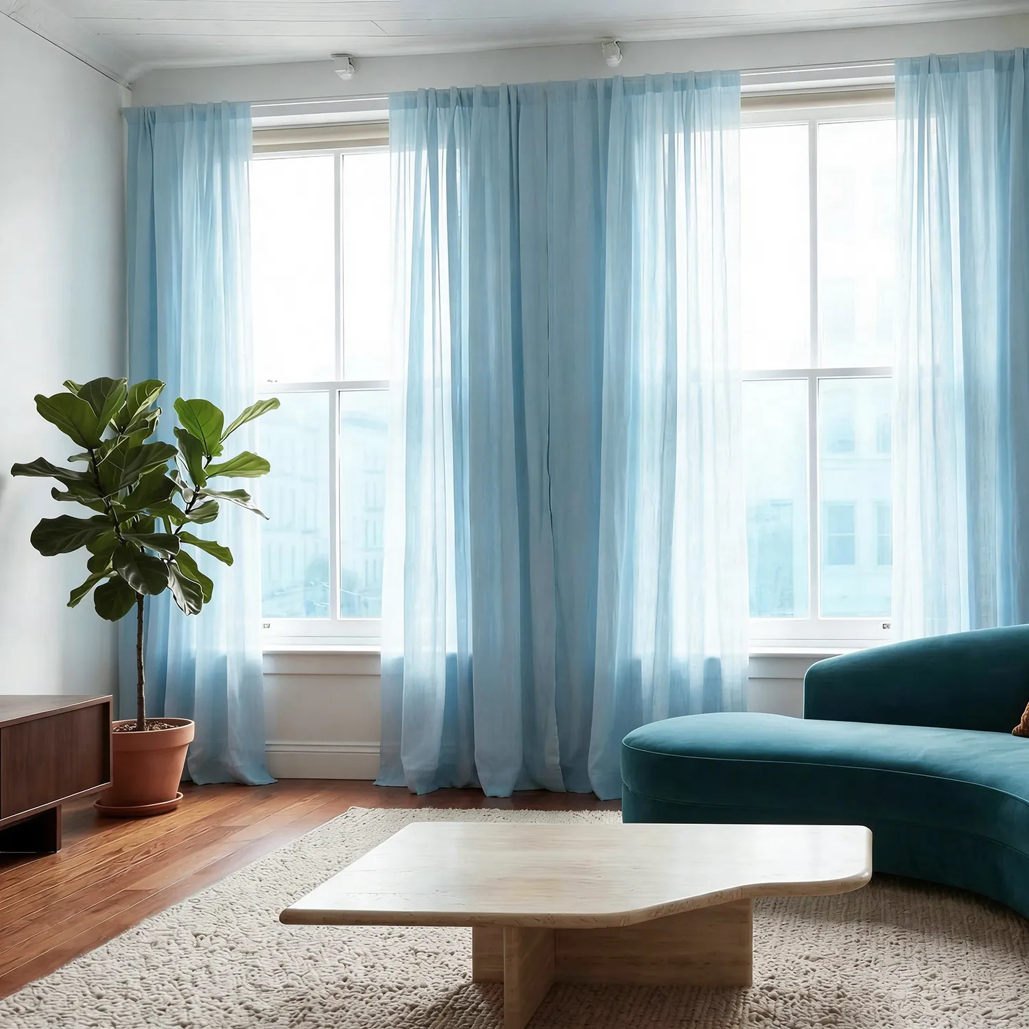 Cortinas Pack de 2 - Cortina mistura de linho Lumira (azul claro)