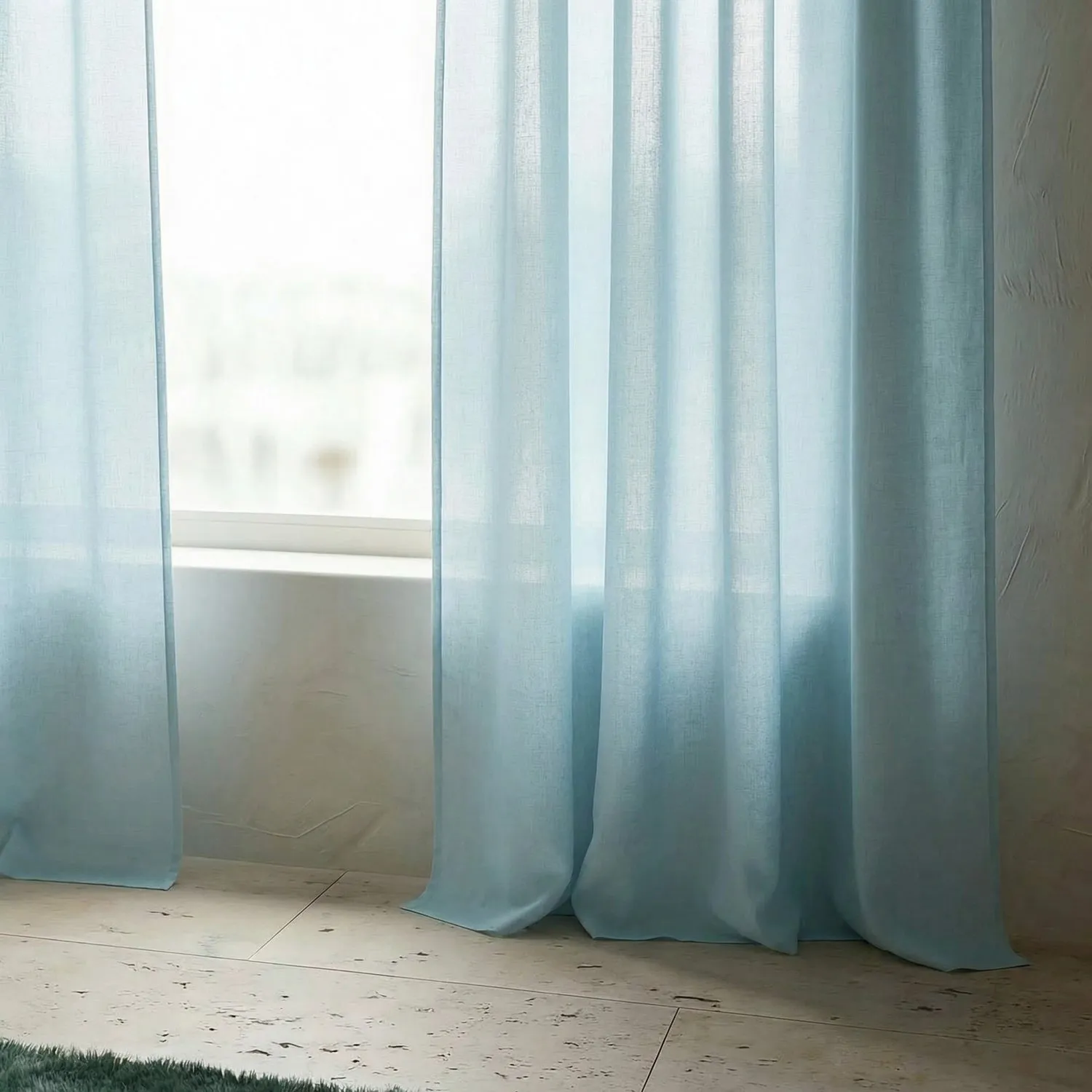 Cortinas Pack de 2 - Cortina mistura de linho Lumira (azul claro)