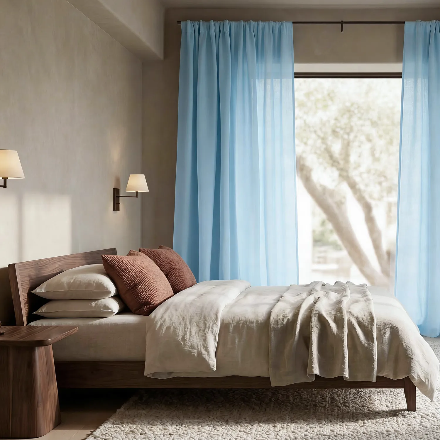 Cortinas Pack de 2 - Cortina mistura de linho Lumira (azul claro)