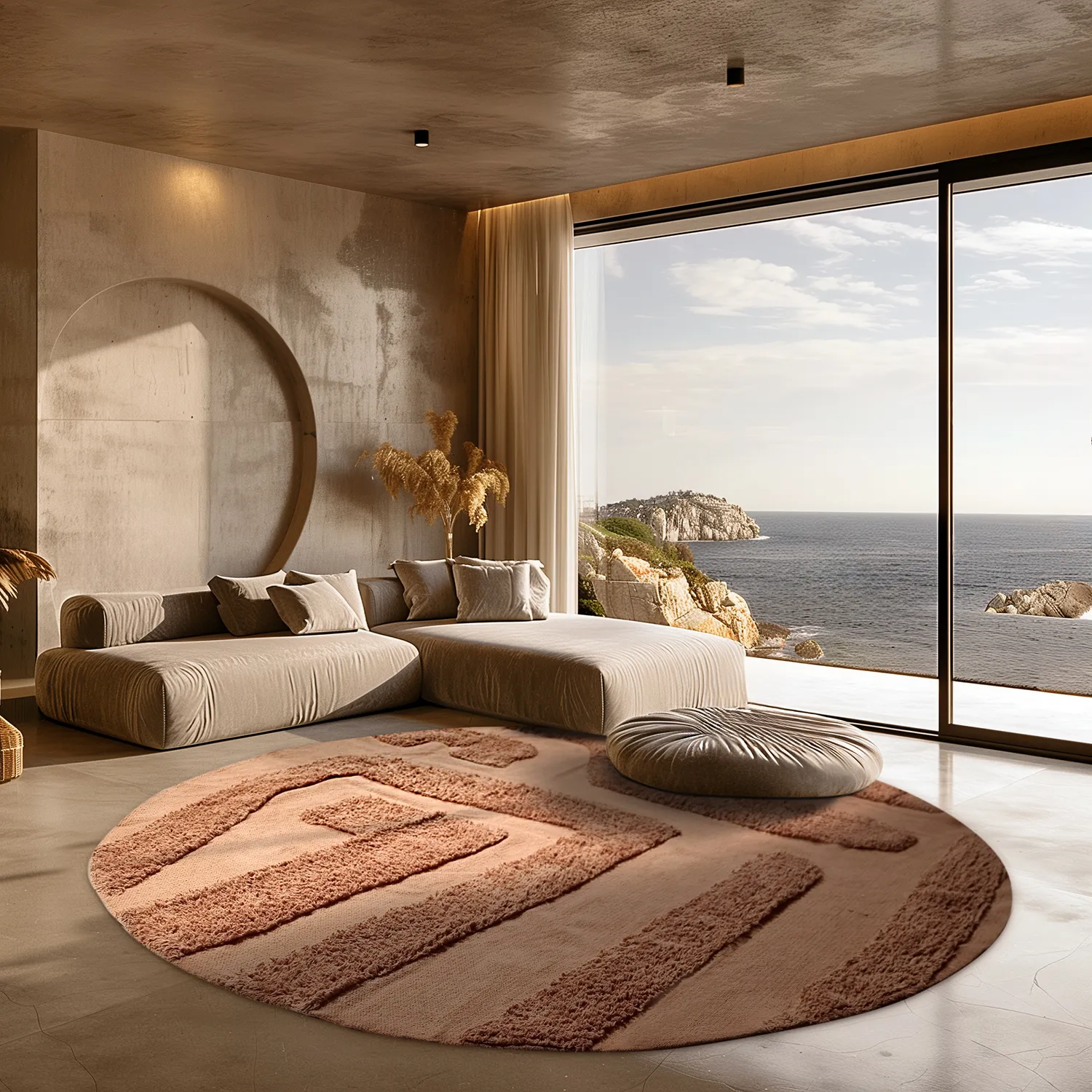 Tapete redondo - Alexa Natural Cotton Shaggy (terracota)