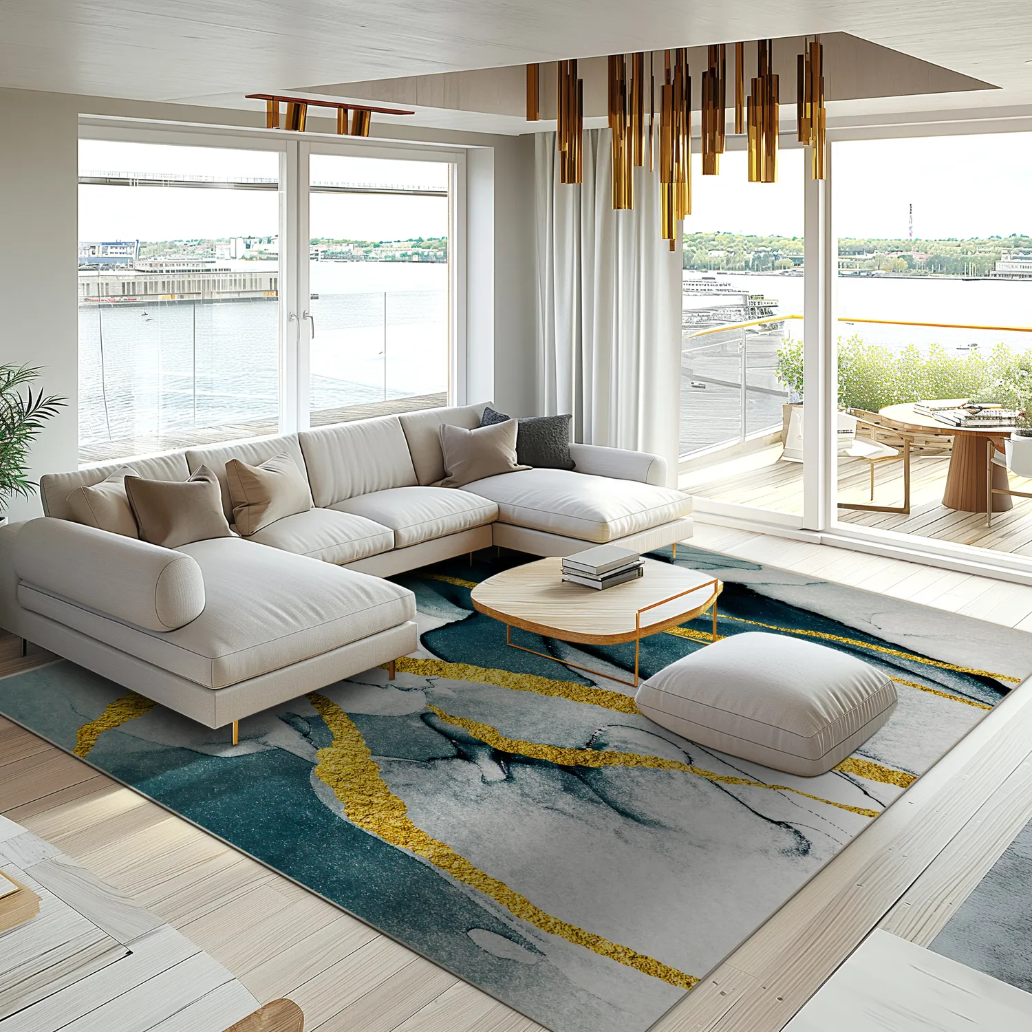 Tapete Wilton - Alvaro (azul/branco/dourado)