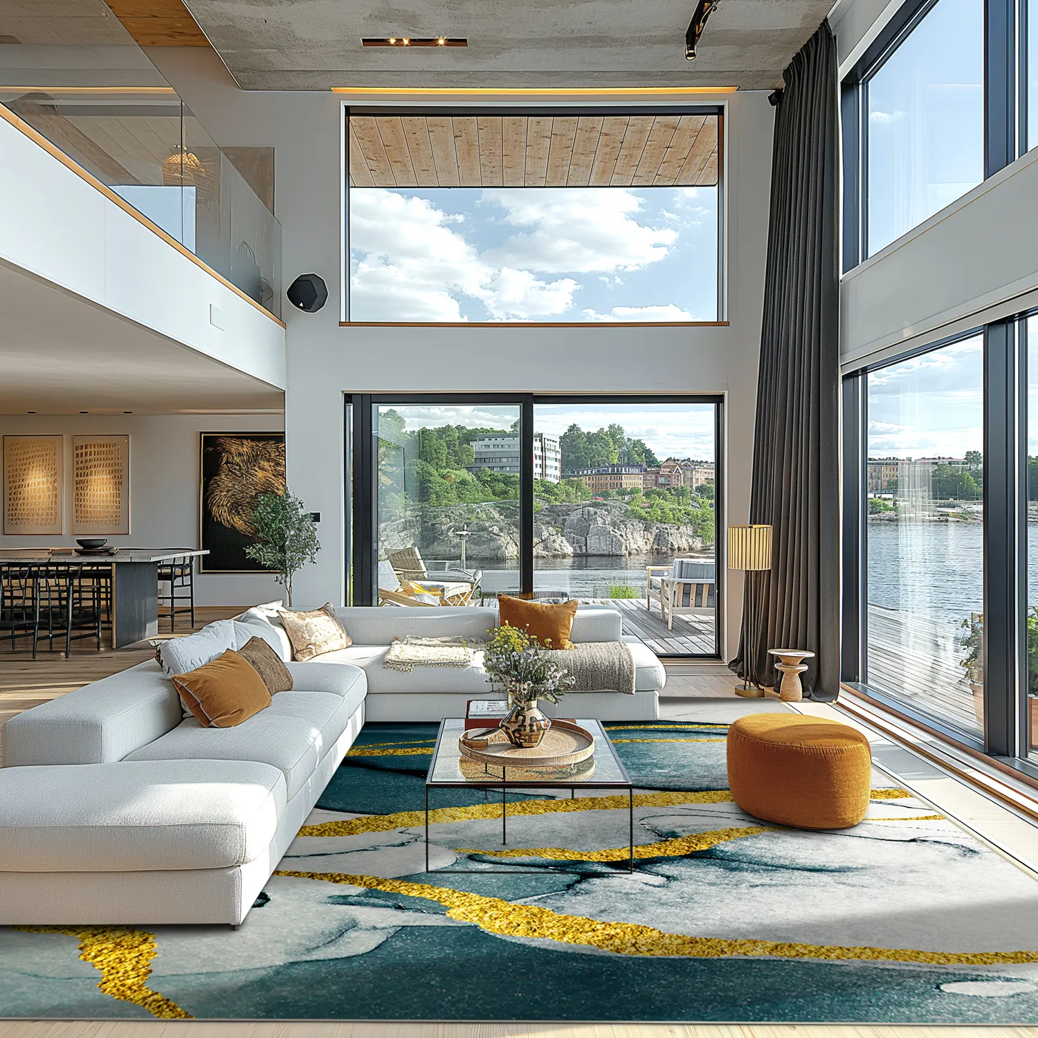 Tapete Wilton - Alvaro (azul/branco/dourado)