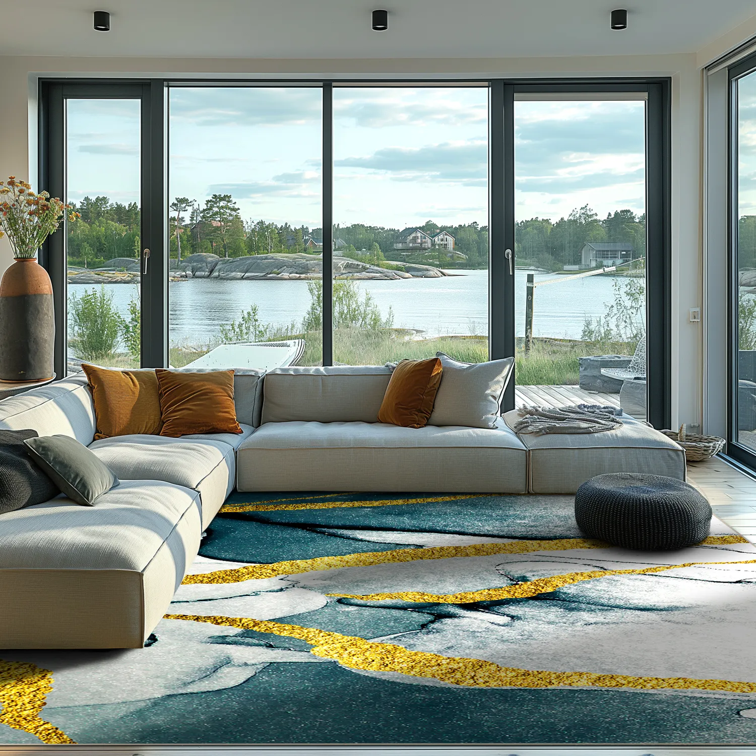 Tapete Wilton - Alvaro (azul/branco/dourado)