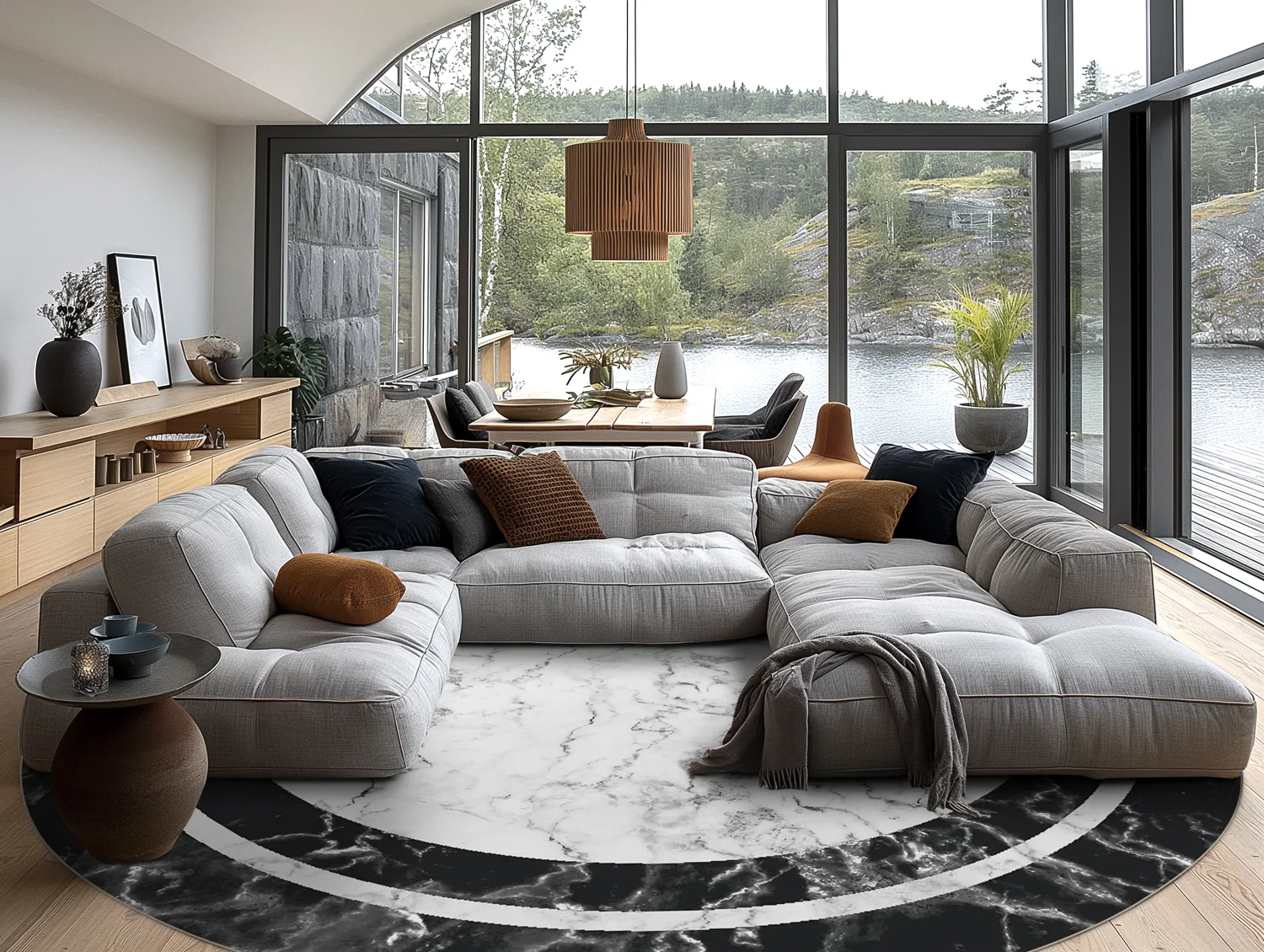 Tapete redondo - Amaliada (preto/branco)