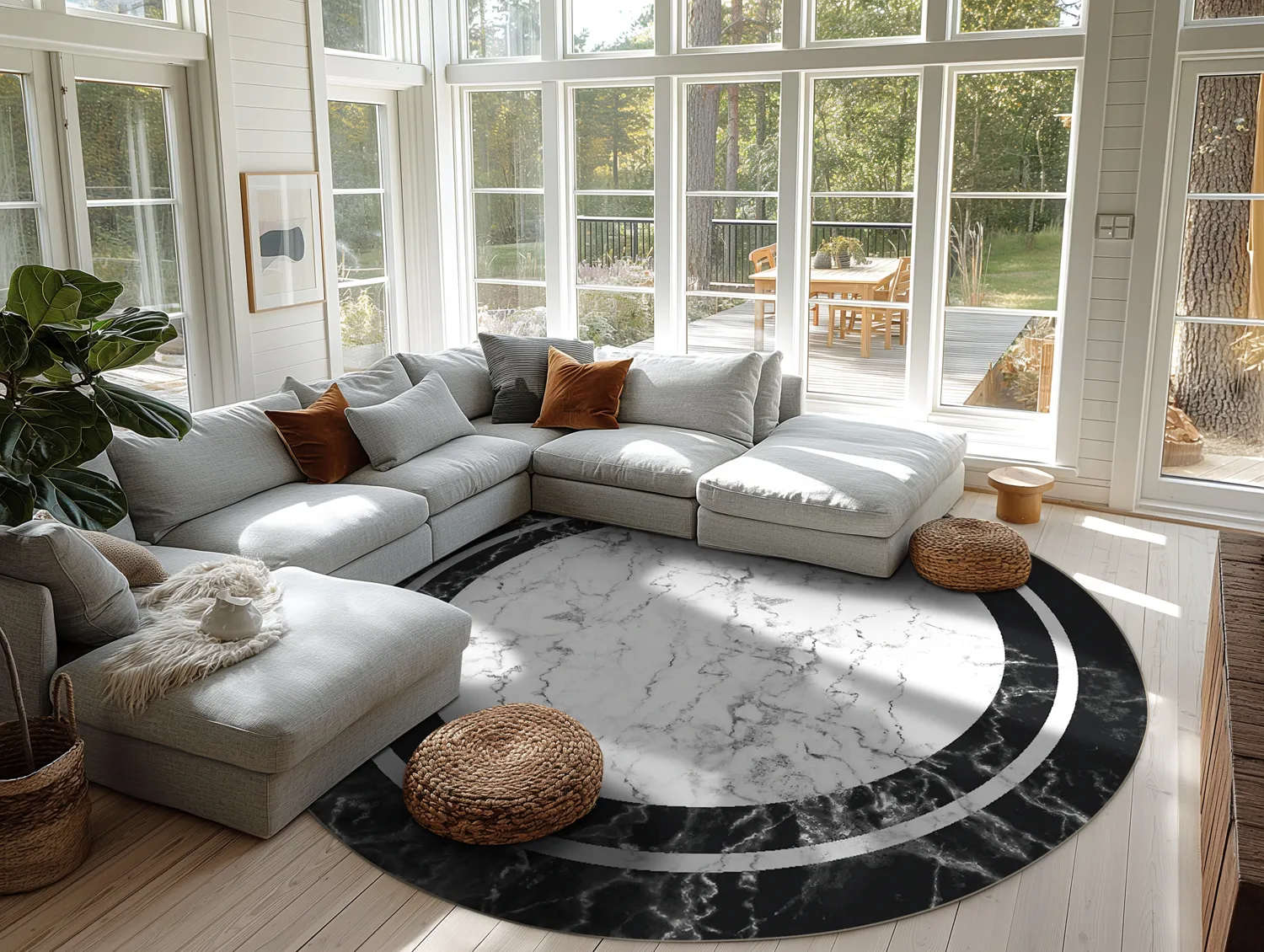 Tapete redondo - Amaliada (preto/branco)